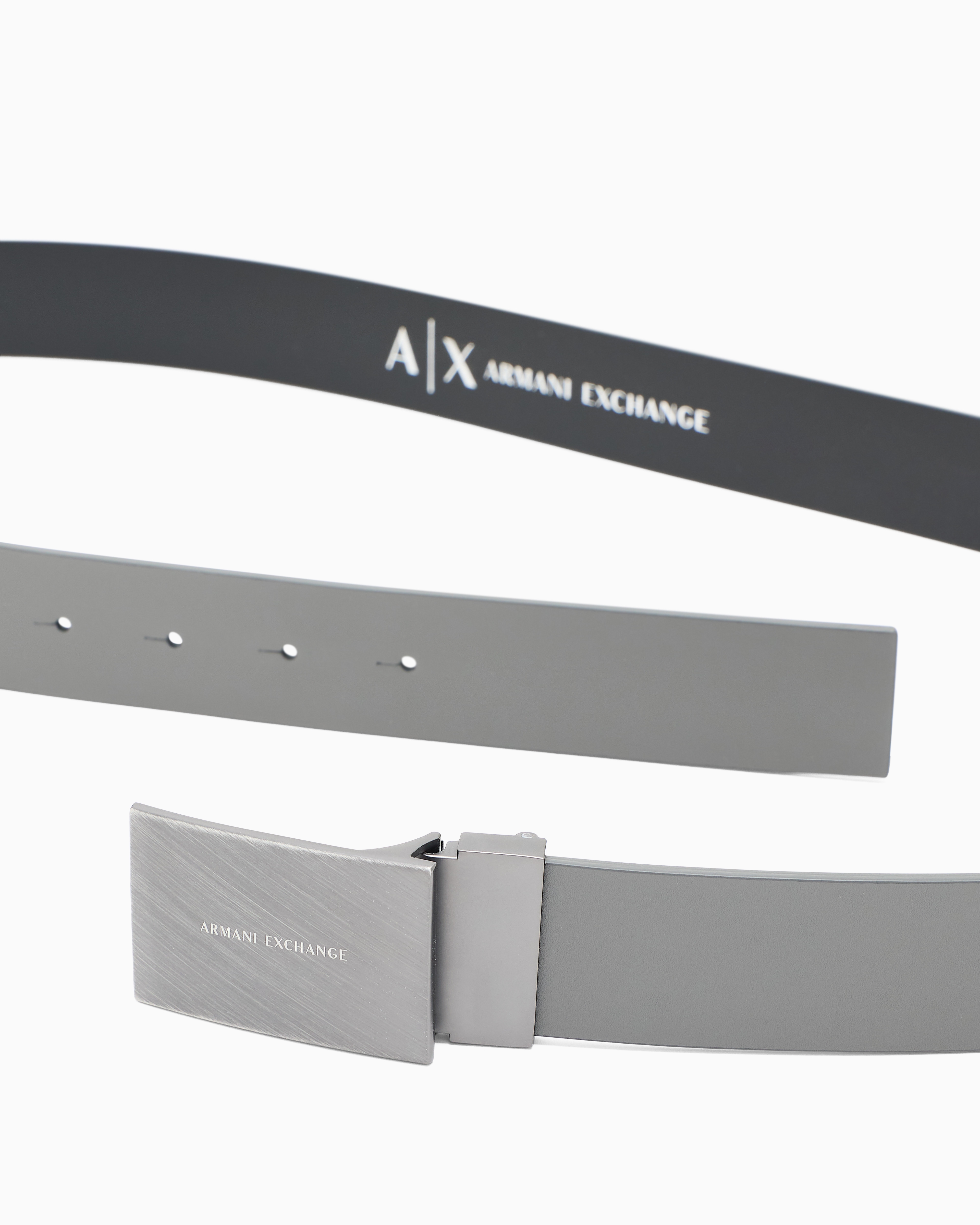 Armani Exchange Leather Belt With Plaque In Grey