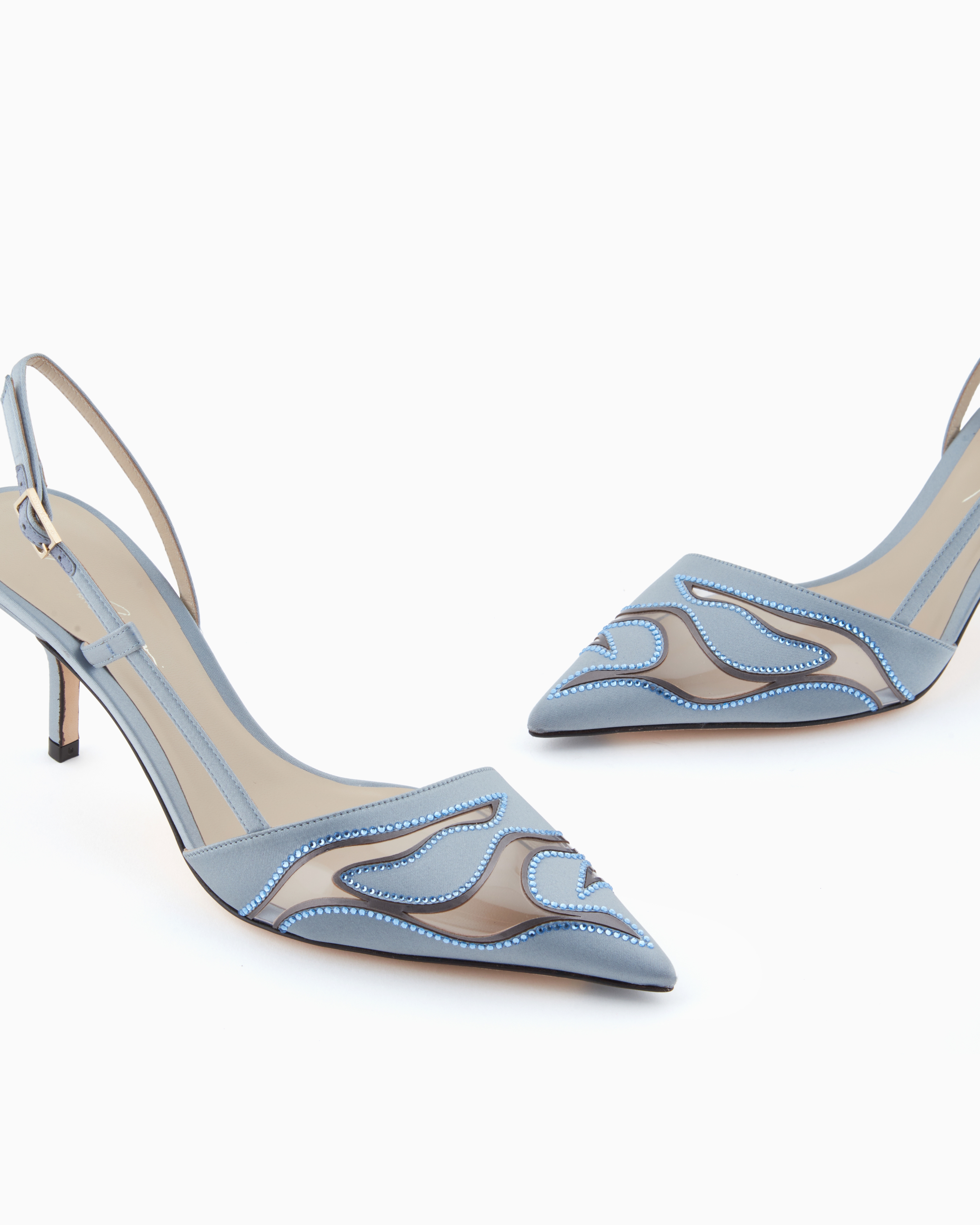 Giorgio Armani Satin And Rhinestone Slingbacks In Multi