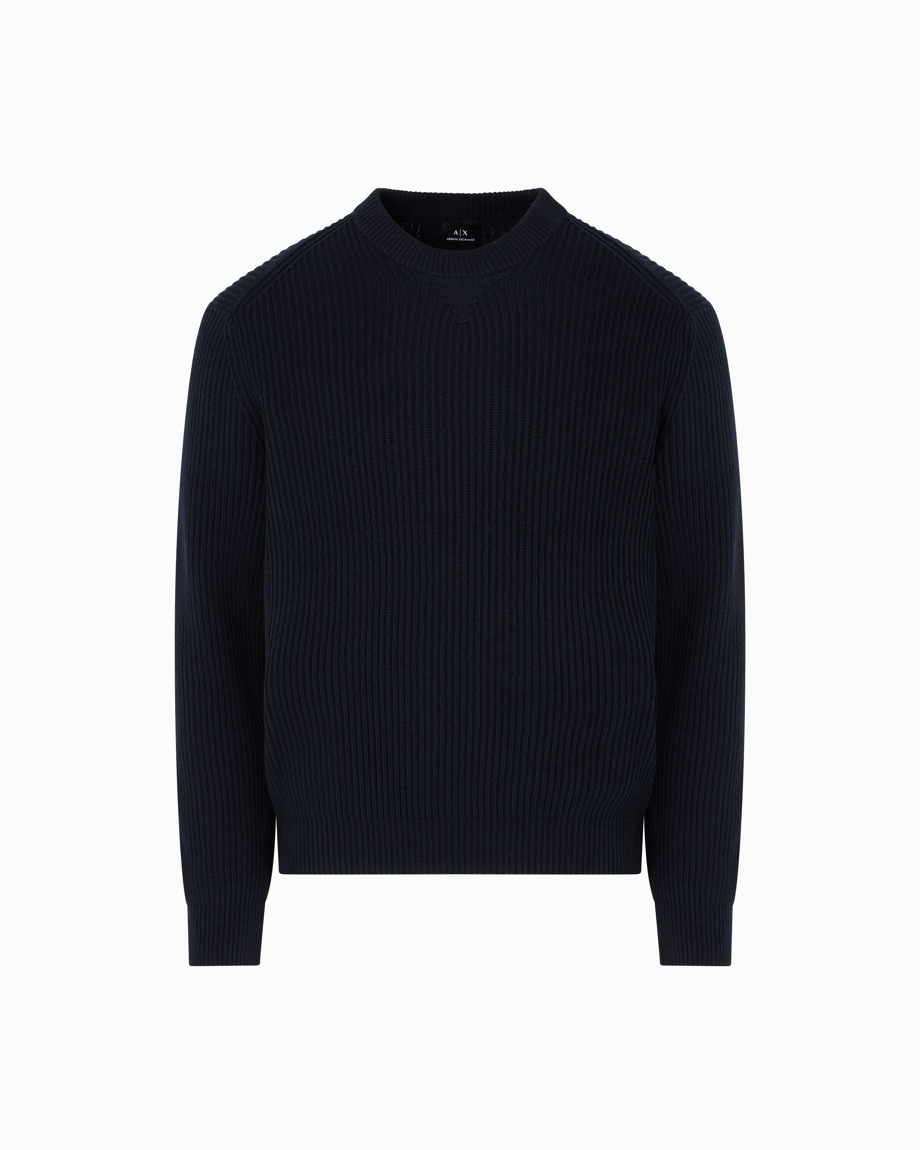 Armani Exchange Ribbed Cotton Crew Neck Sweater In Navy_blue