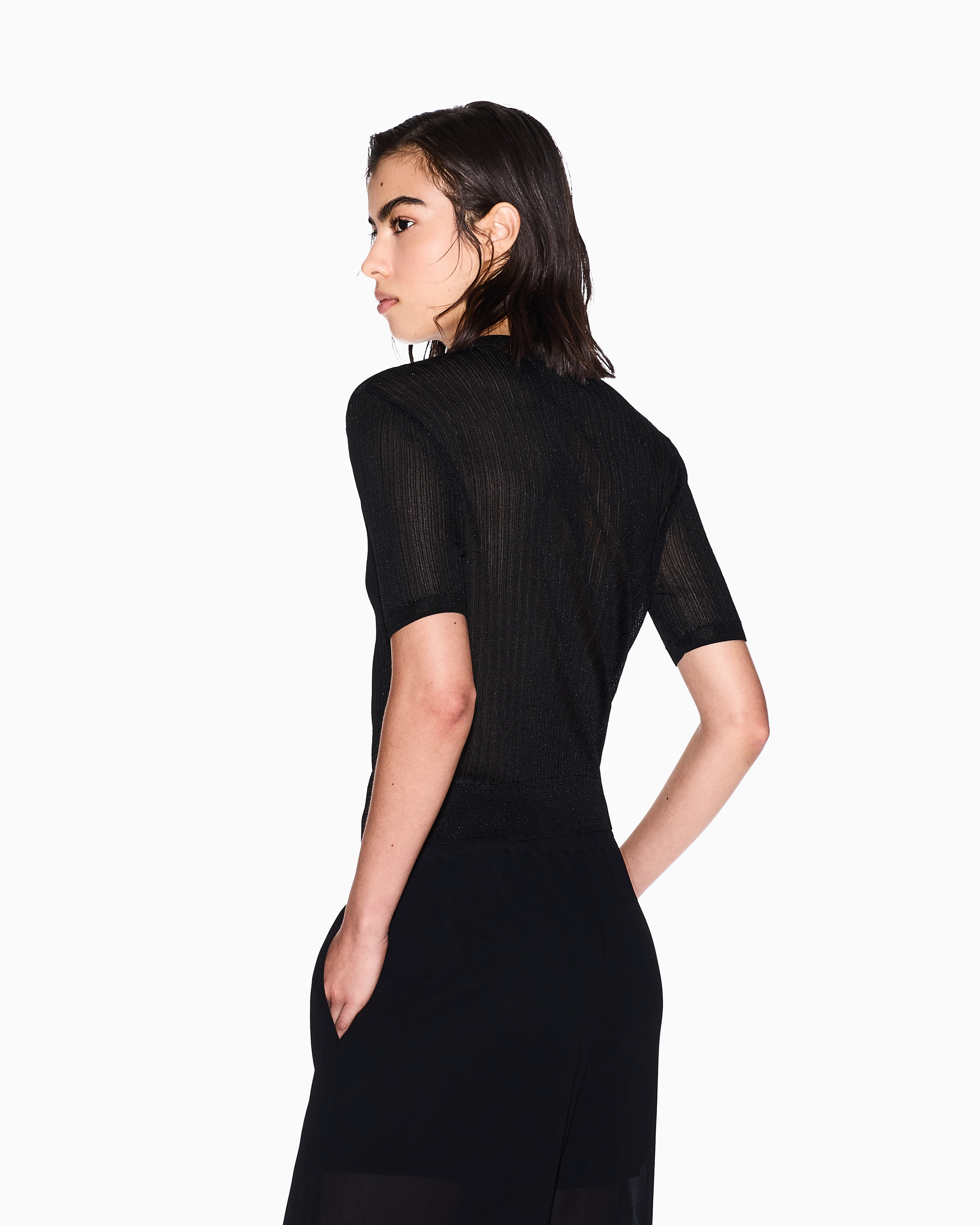 Armani Exchange - Lurex yarn sweater with logo, Woman, Black, Size: