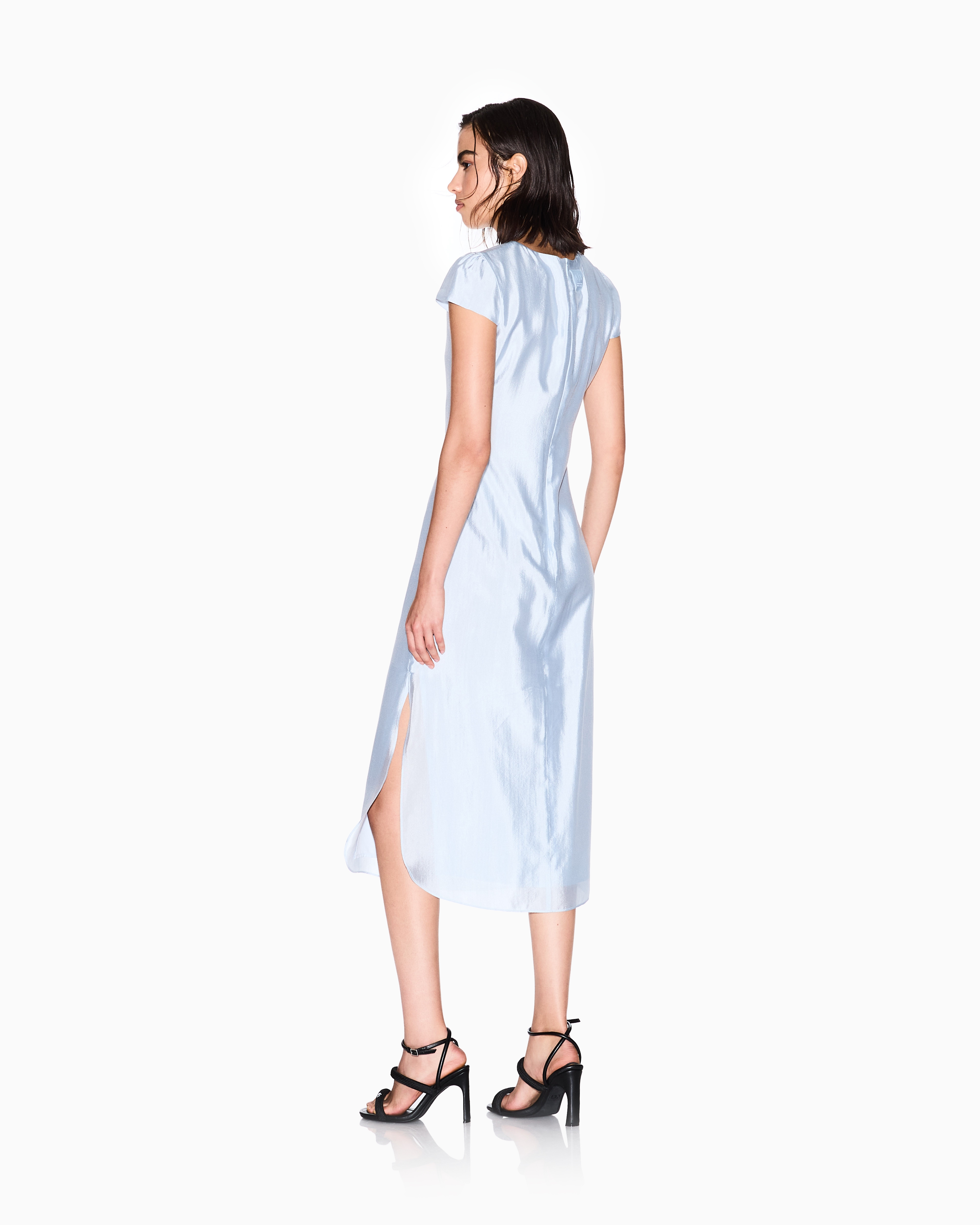 Armani Exchange - Longuette dress with slit, Woman, Light Blue, Size: