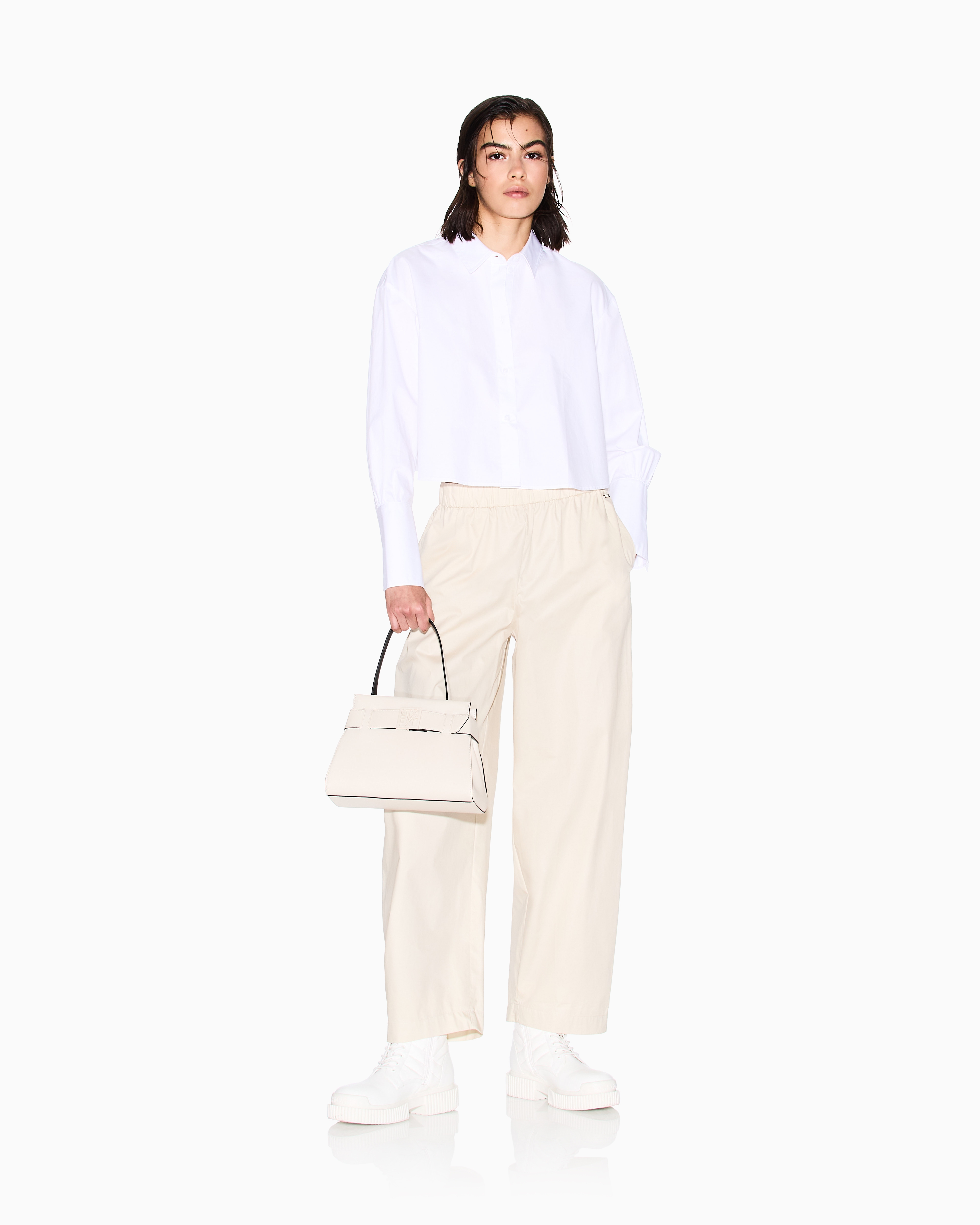 Armani Exchange - Oval leg cotton trousers, Woman, Beige, Size:
