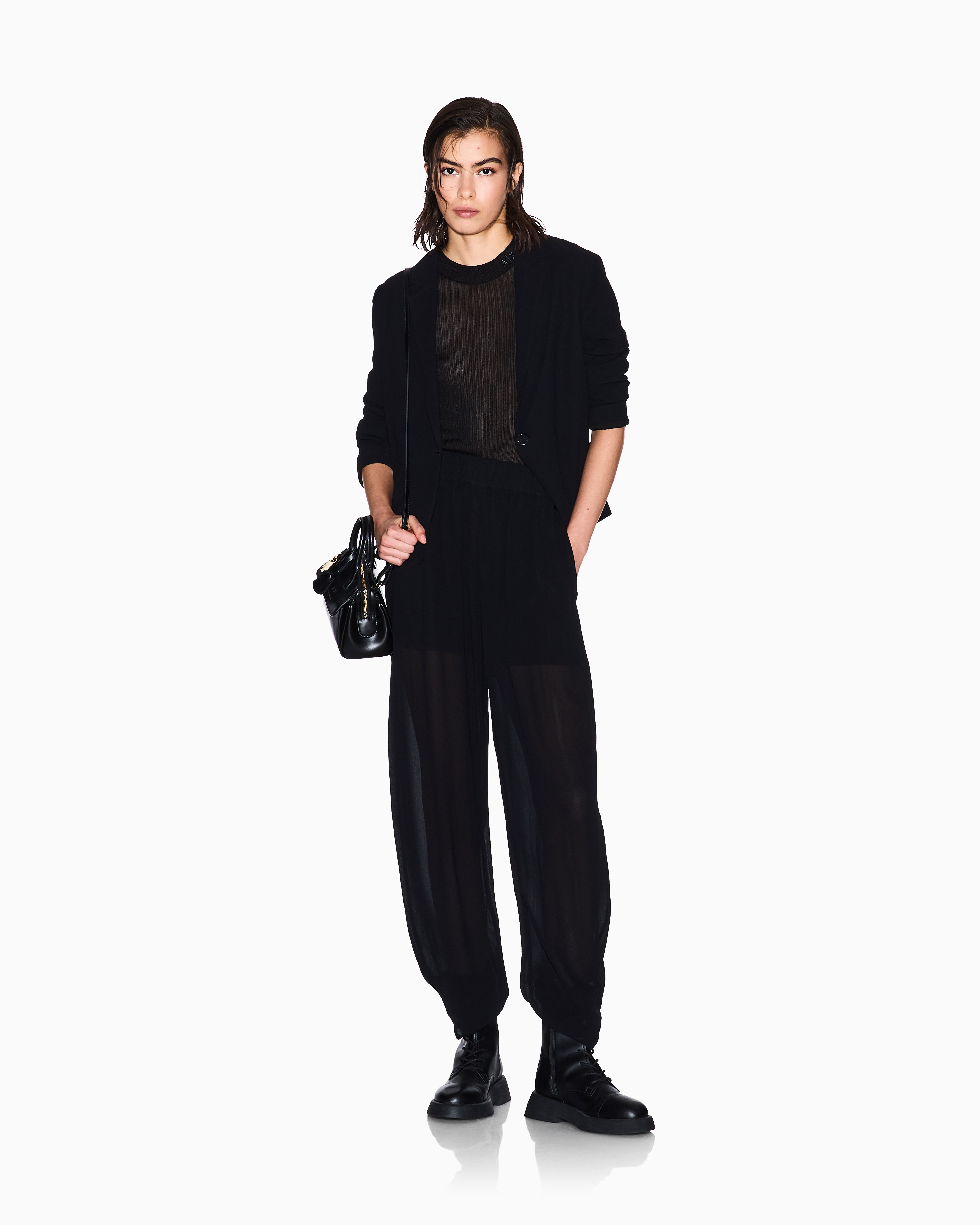 Armani Exchange - Lurex yarn sweater with logo, Woman, Black, Size: