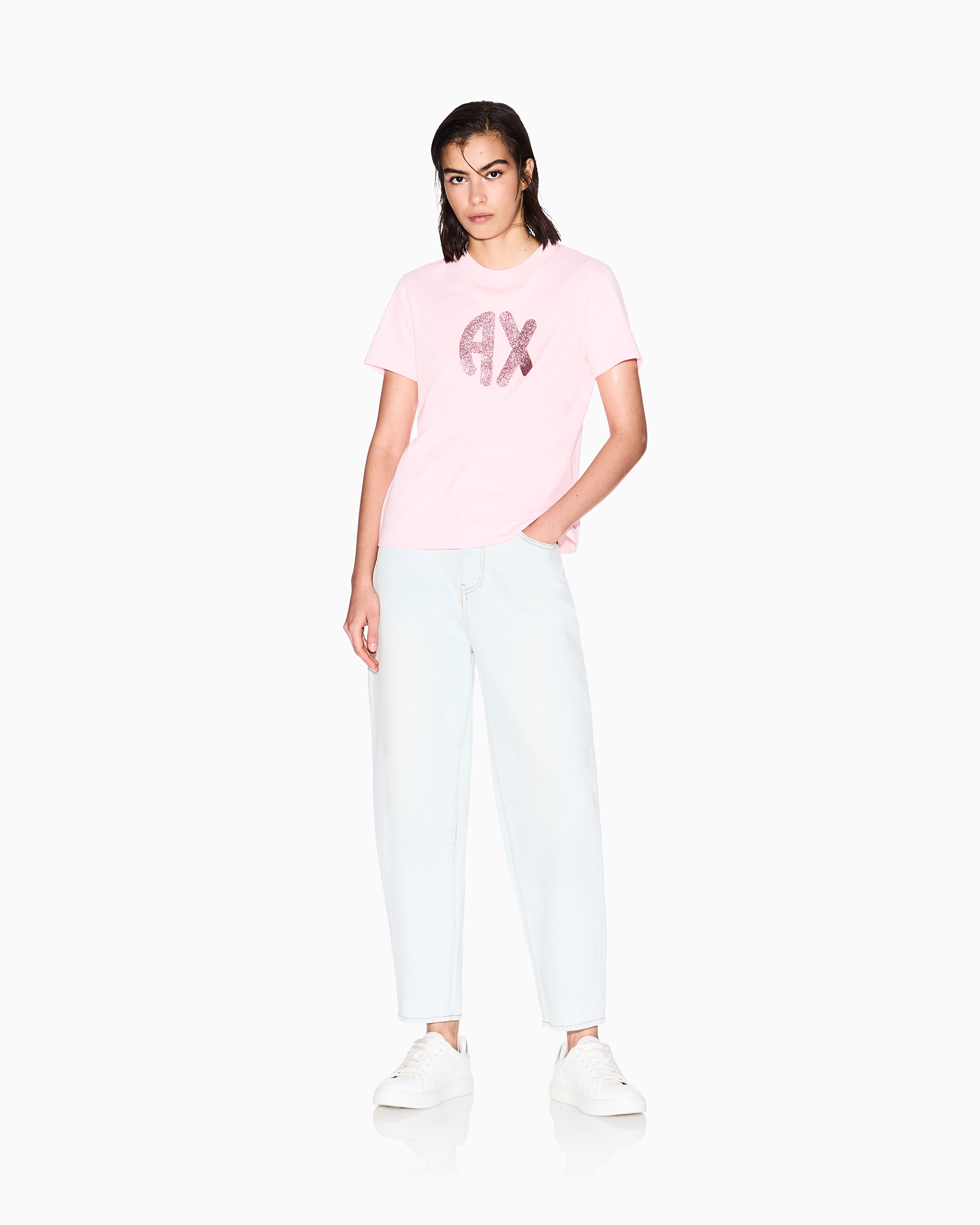 Armani Exchange - Regular Fit T-Shirts, Woman, Pink, Size: