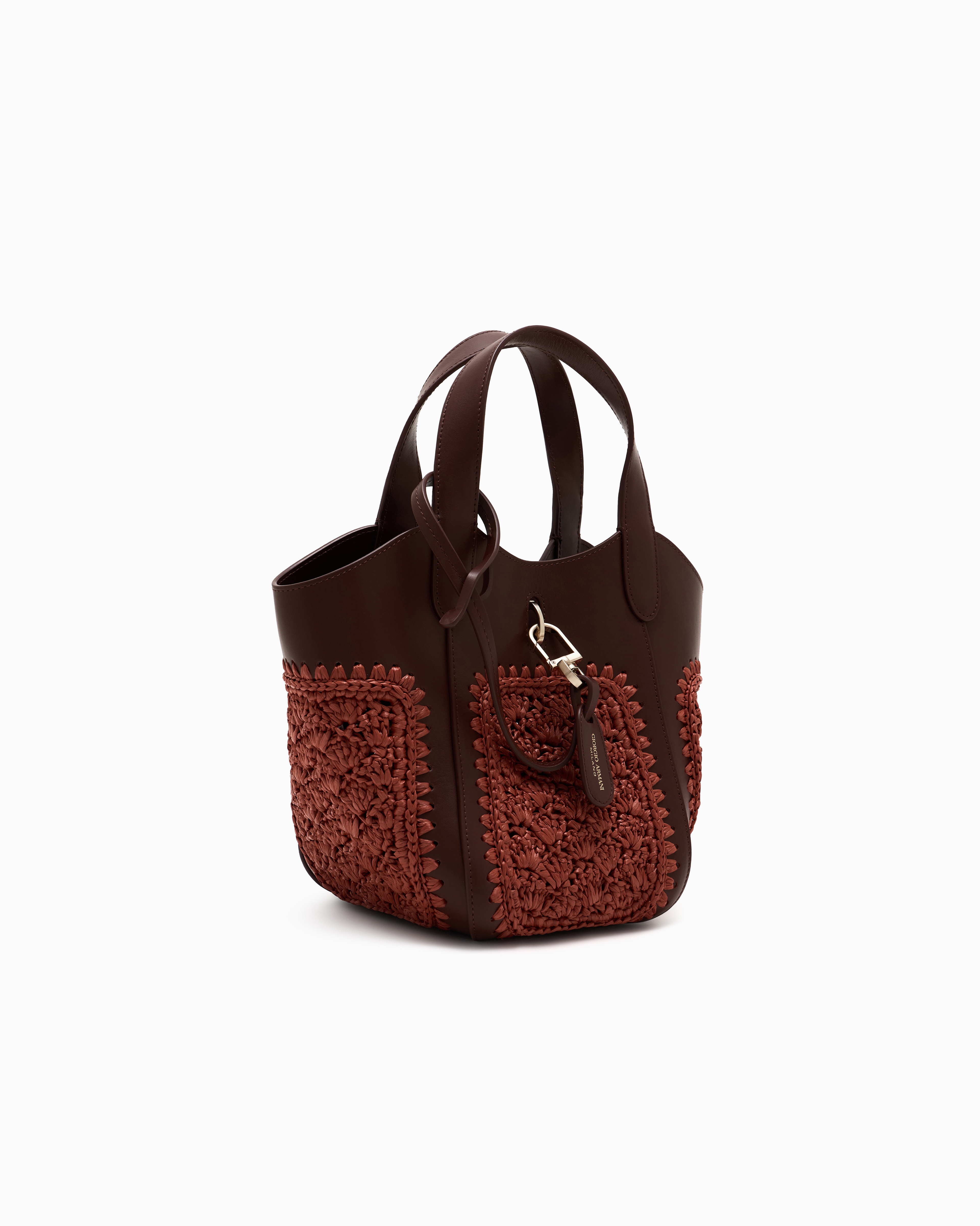 Giorgio Armani Small Handbag In Leather And Fan-stitch Raffia