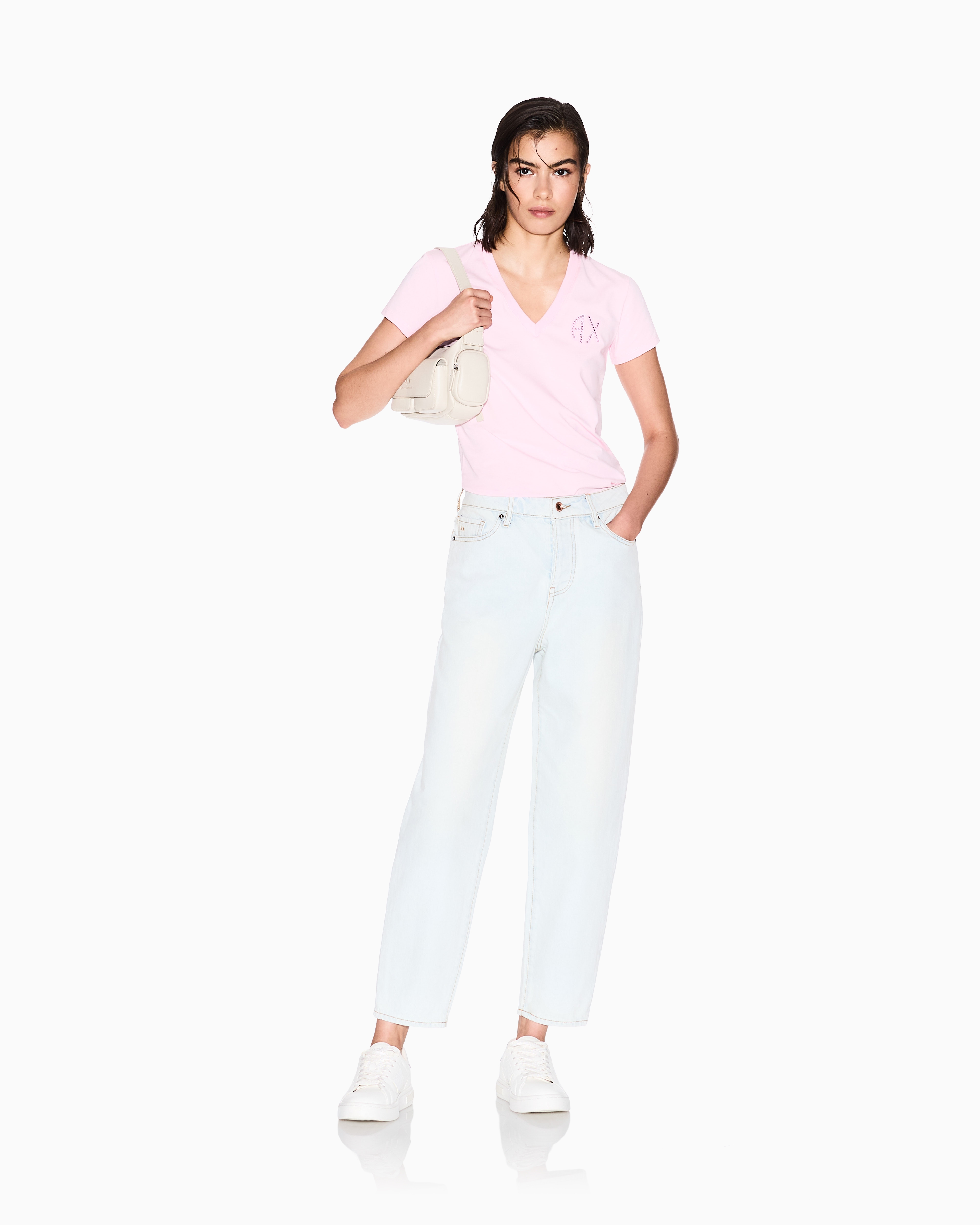 Armani Exchange - Slim Fit T-Shirts, Woman, Pink, Size: