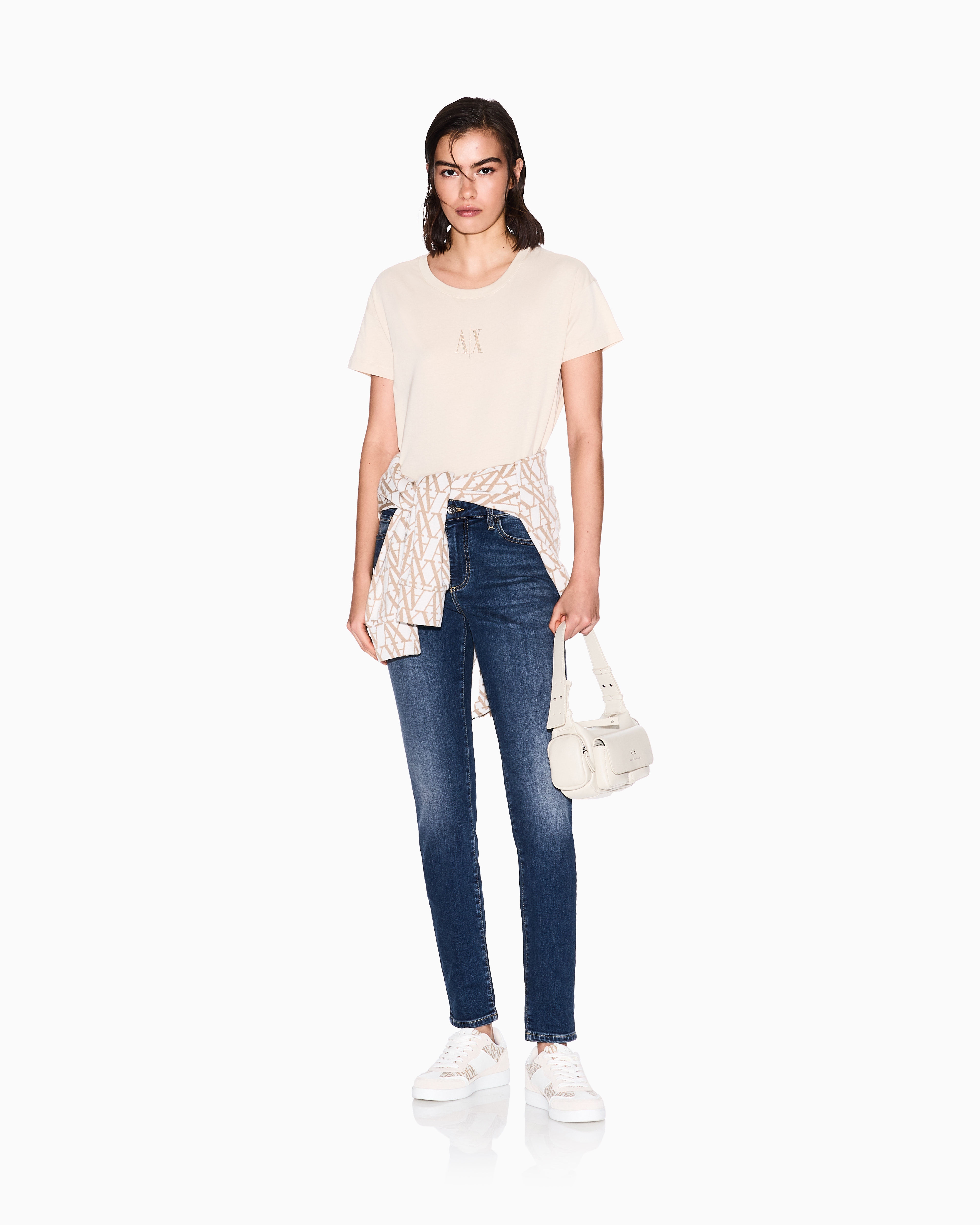 Armani Exchange - J01 super skinny jeans with Chinese New Year embroidery, Woman, Blue, Size: