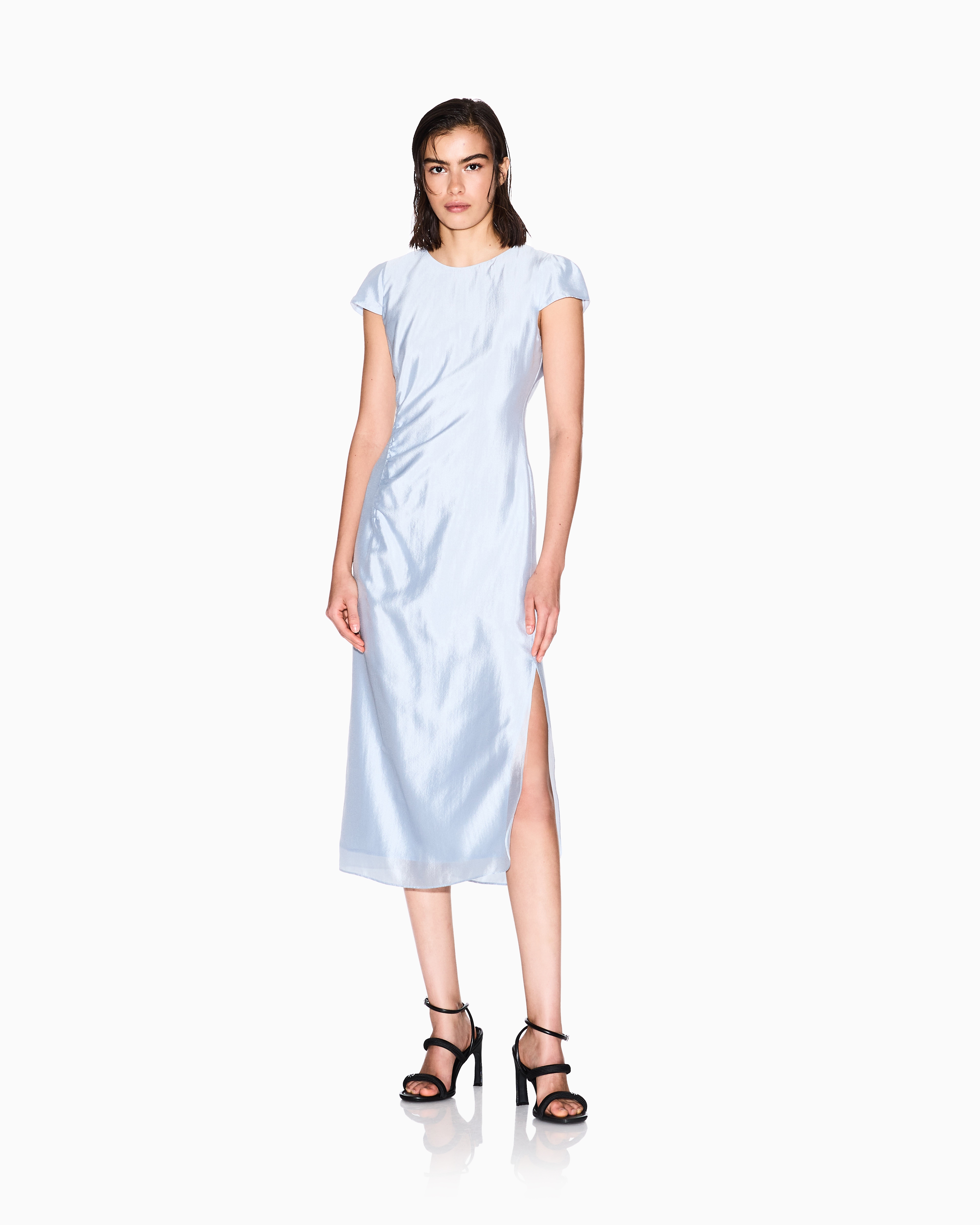 Armani Exchange - Longuette dress with slit, Woman, Light Blue, Size: