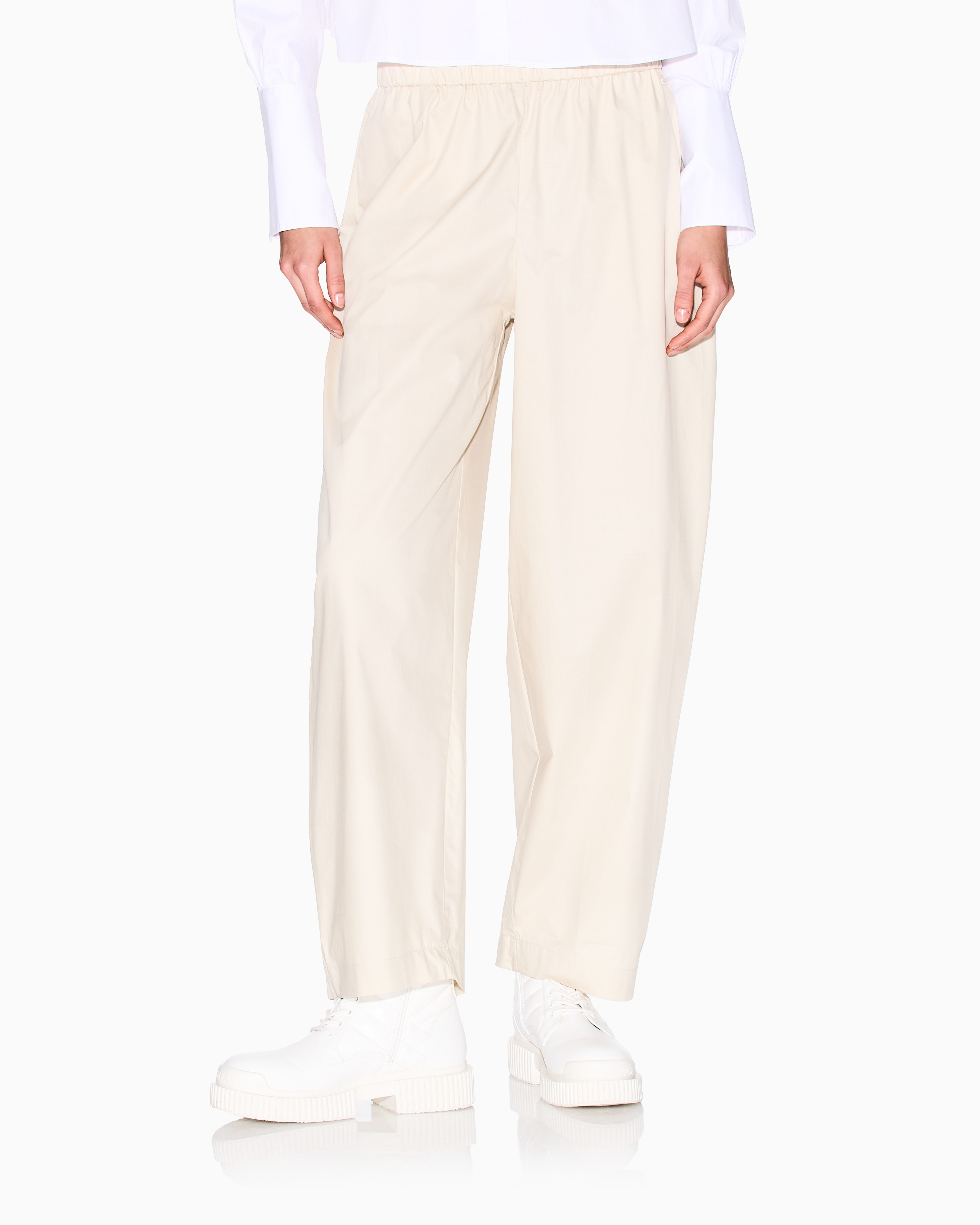 Armani Exchange - Oval leg cotton trousers, Woman, Beige, Size: