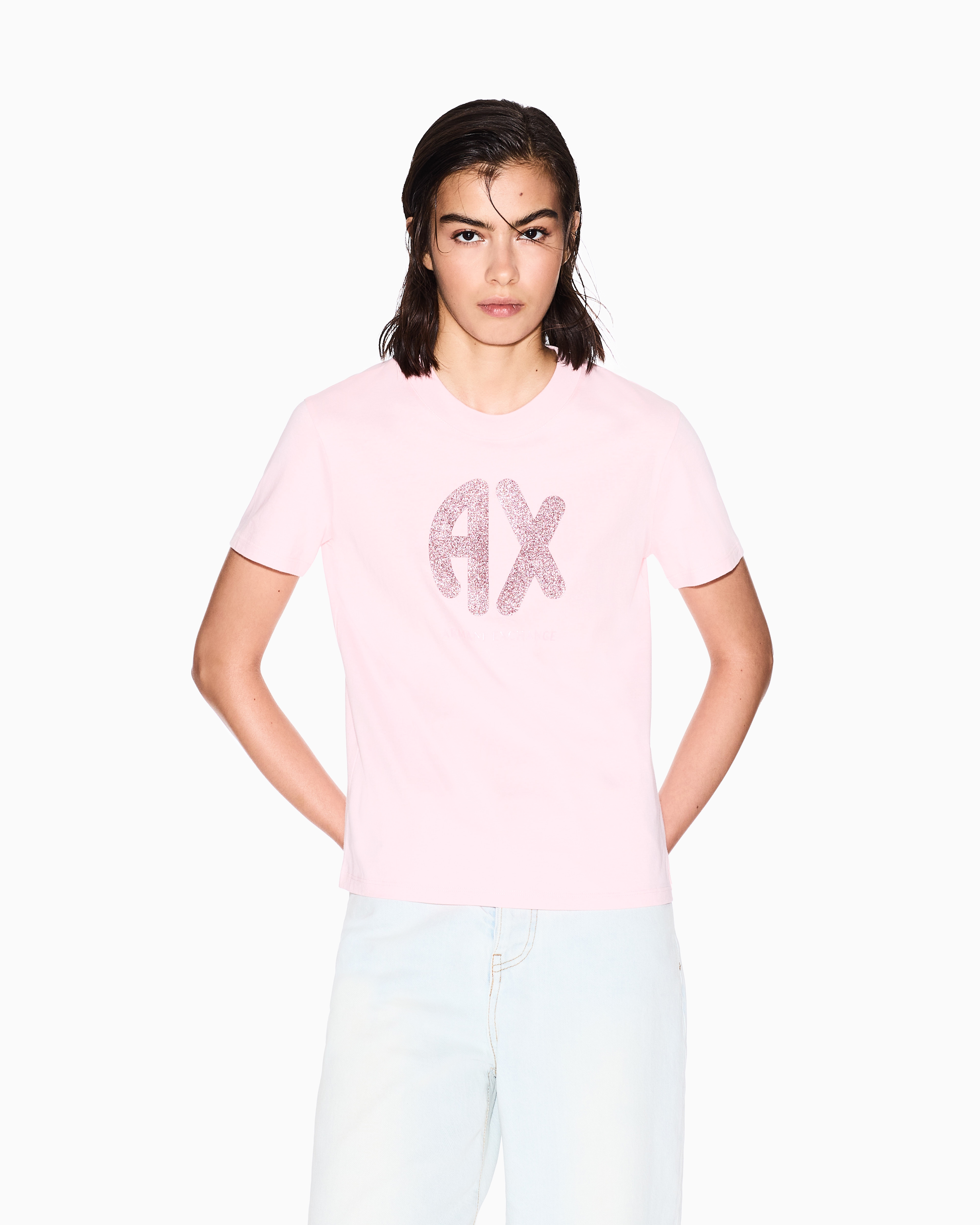 Armani Exchange - Regular Fit T-Shirts, Woman, Pink, Size: