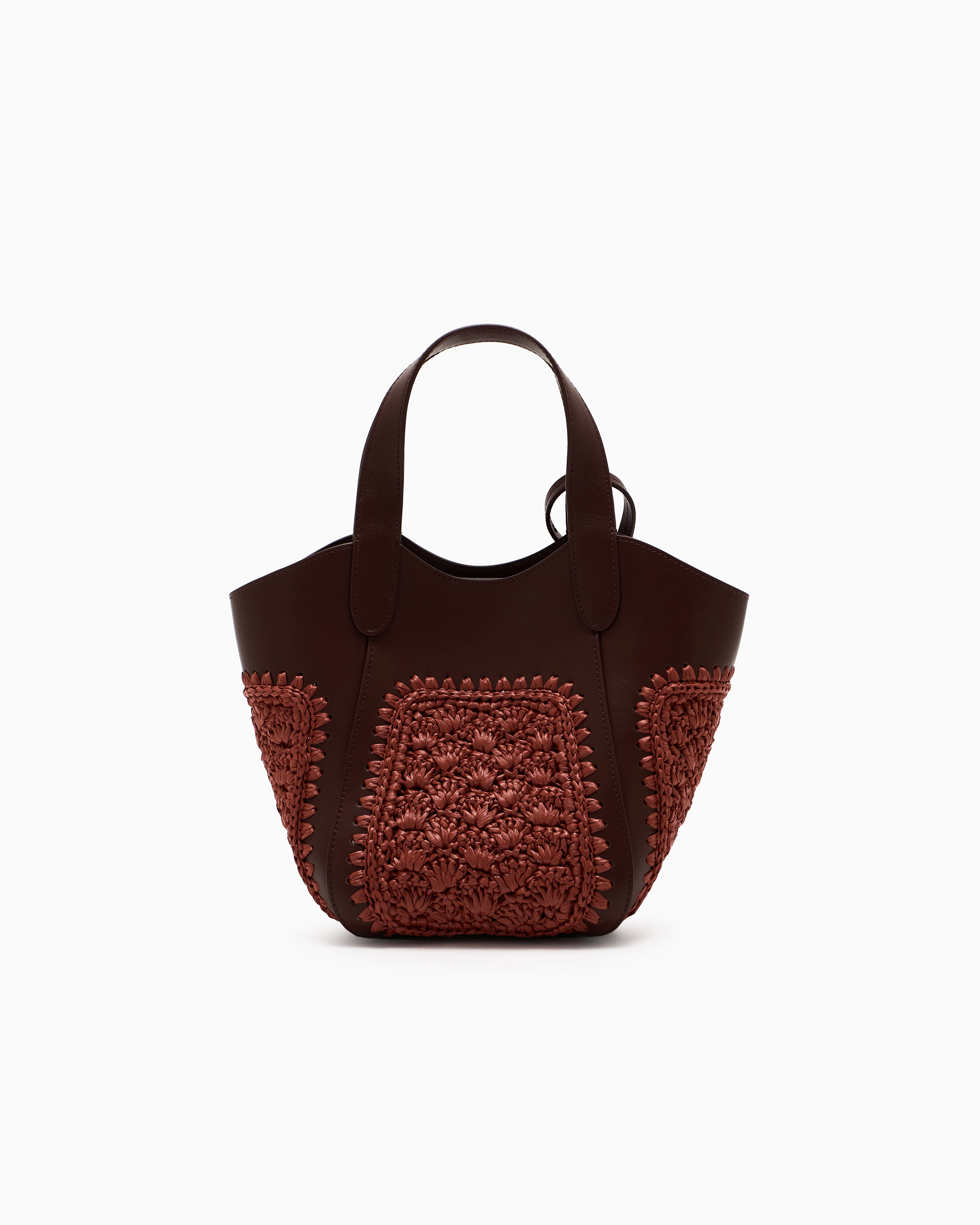 Giorgio Armani Small Handbag In Leather And Fan-stitch Raffia