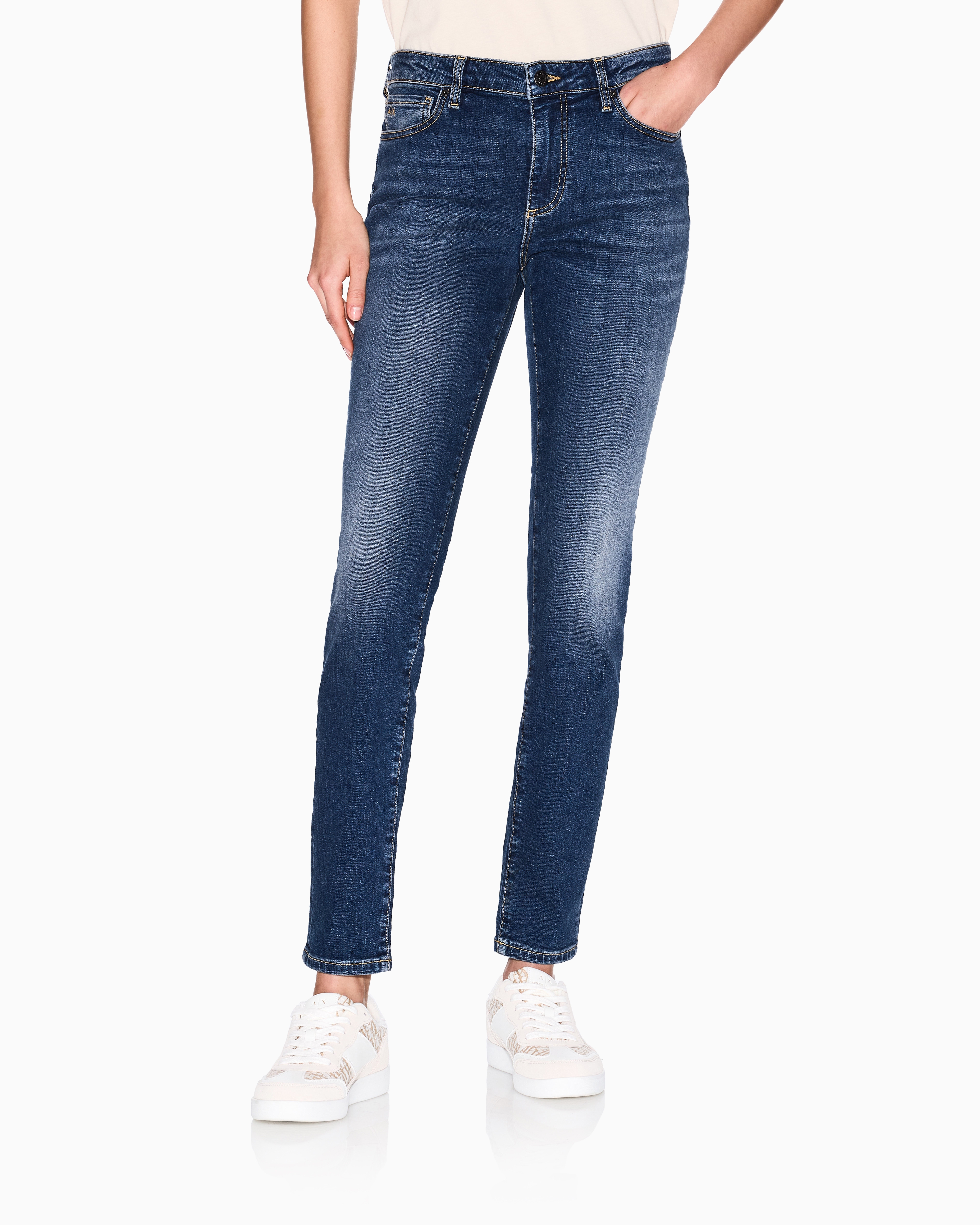 Armani Exchange - J01 super skinny jeans with Chinese New Year embroidery, Woman, Blue, Size: