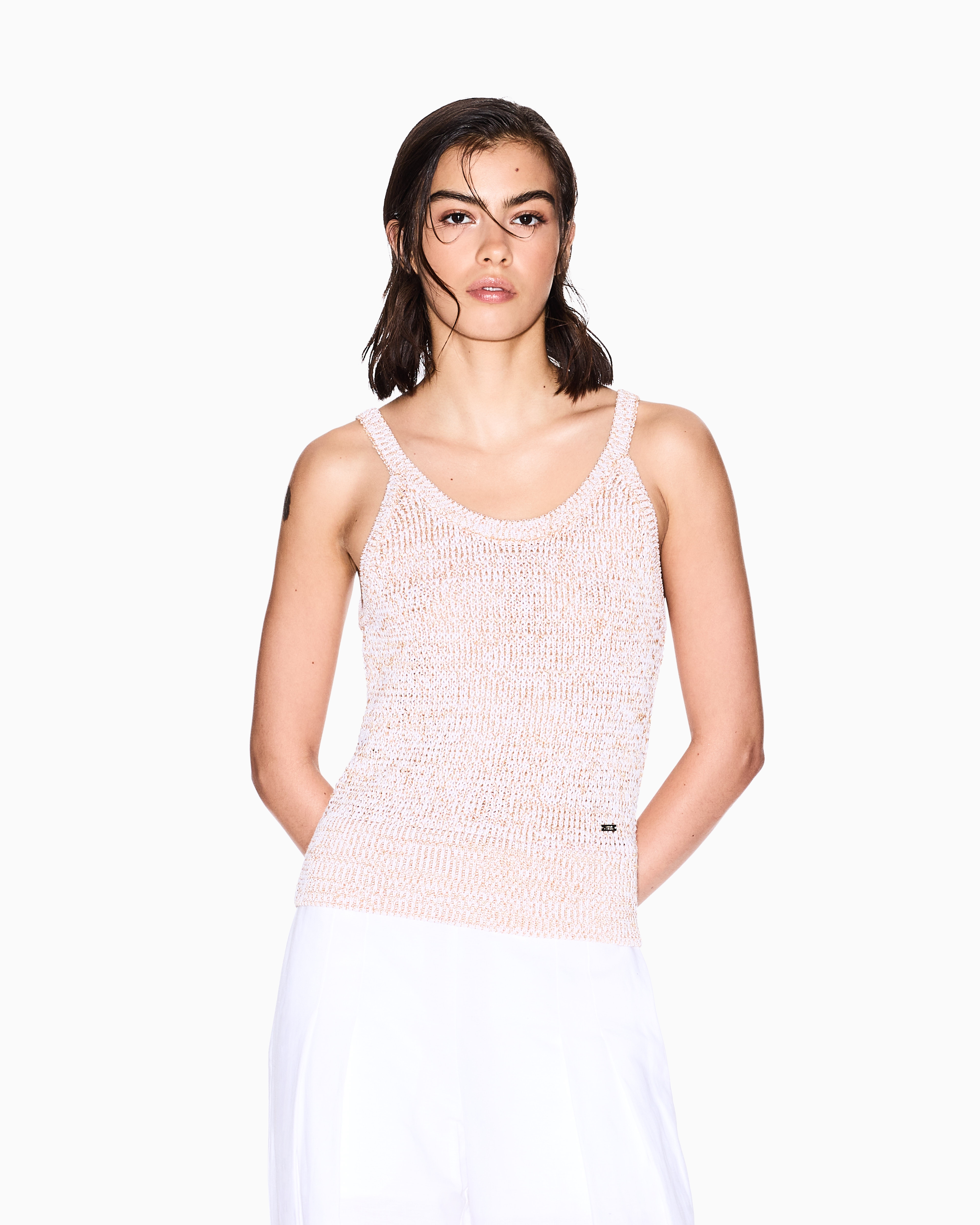 Armani Exchange - Boucle effect knitted top, Woman, Pink, Size: