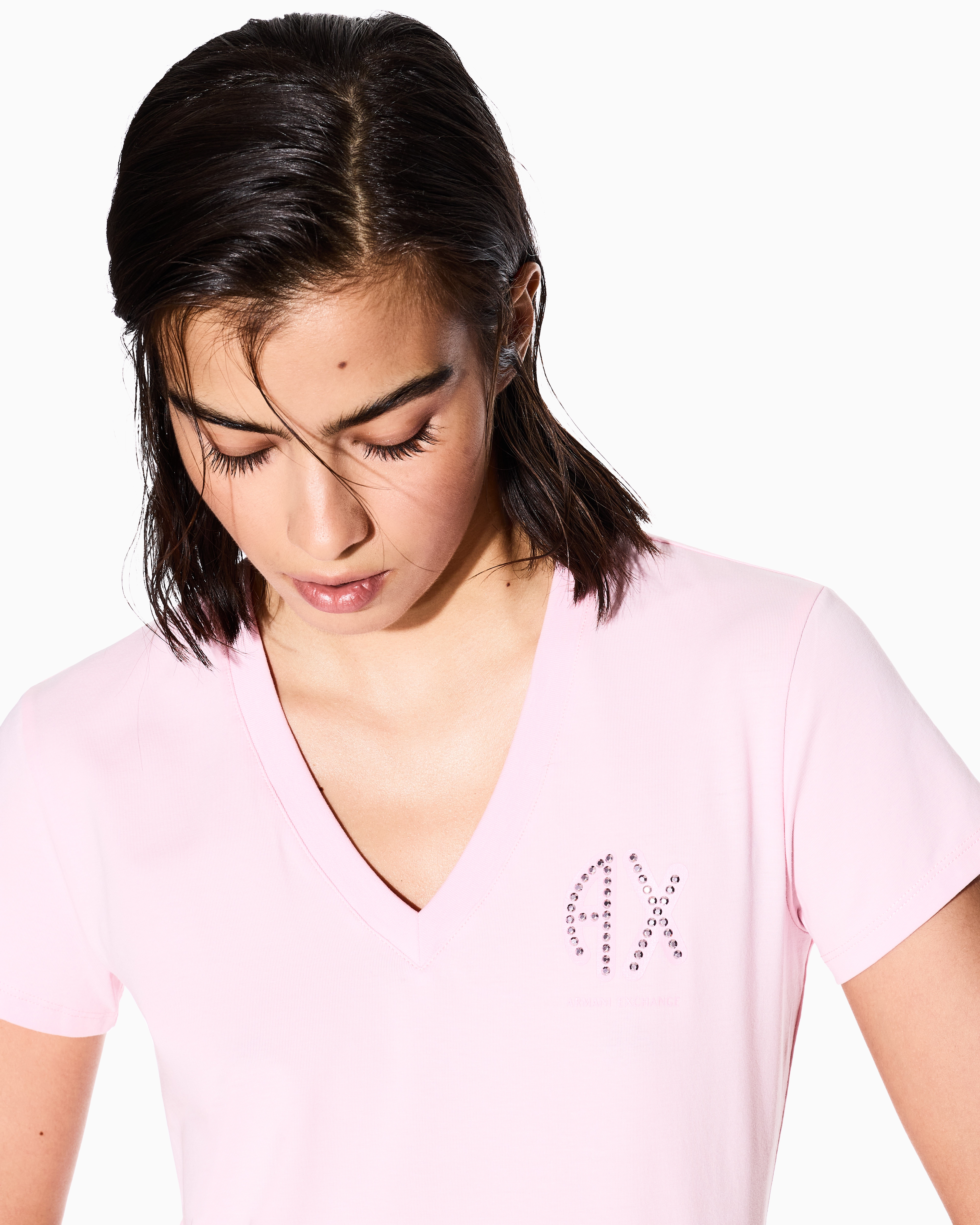 Armani Exchange - Slim Fit T-Shirts, Woman, Pink, Size:
