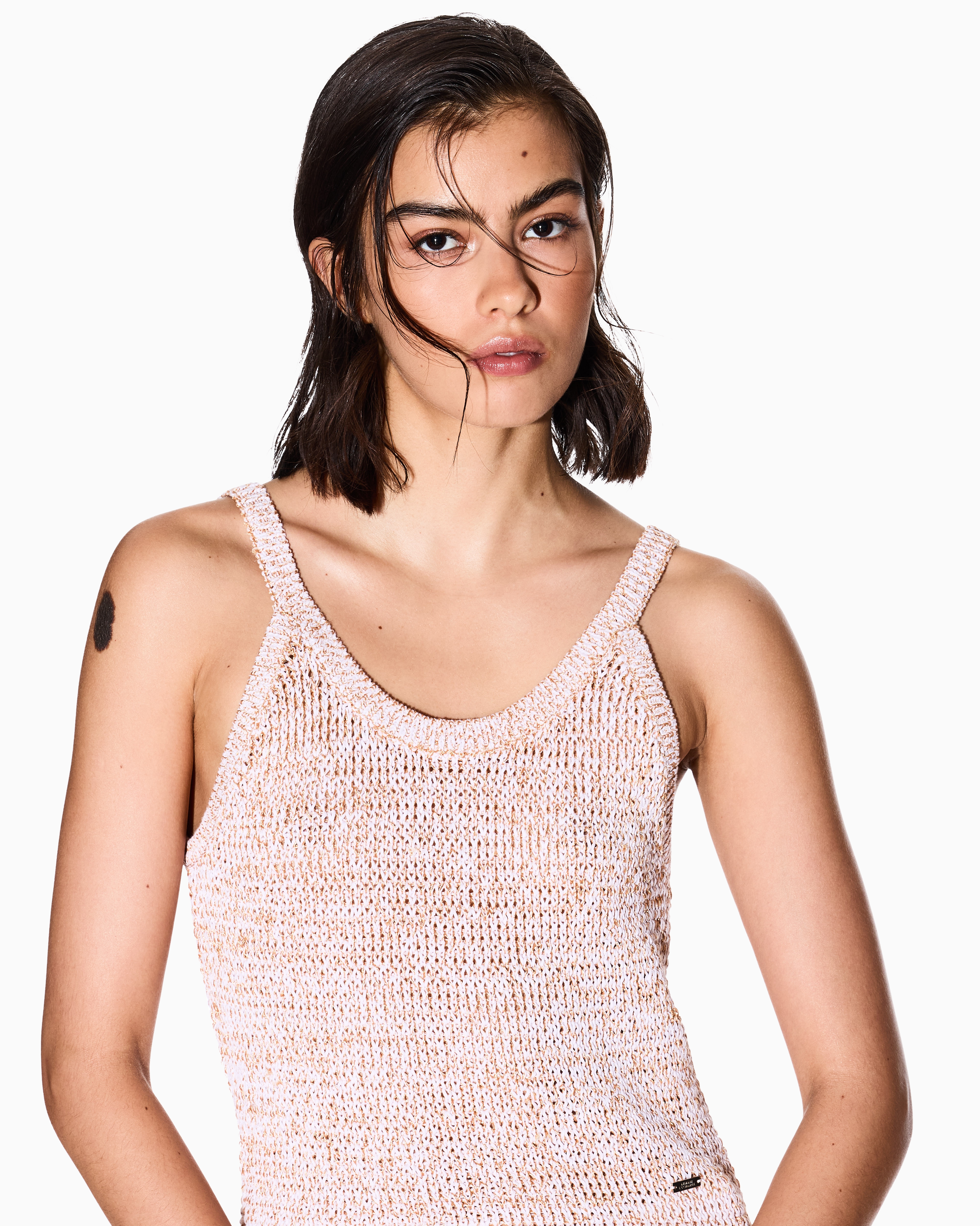 Armani Exchange - Boucle effect knitted top, Woman, Pink, Size: