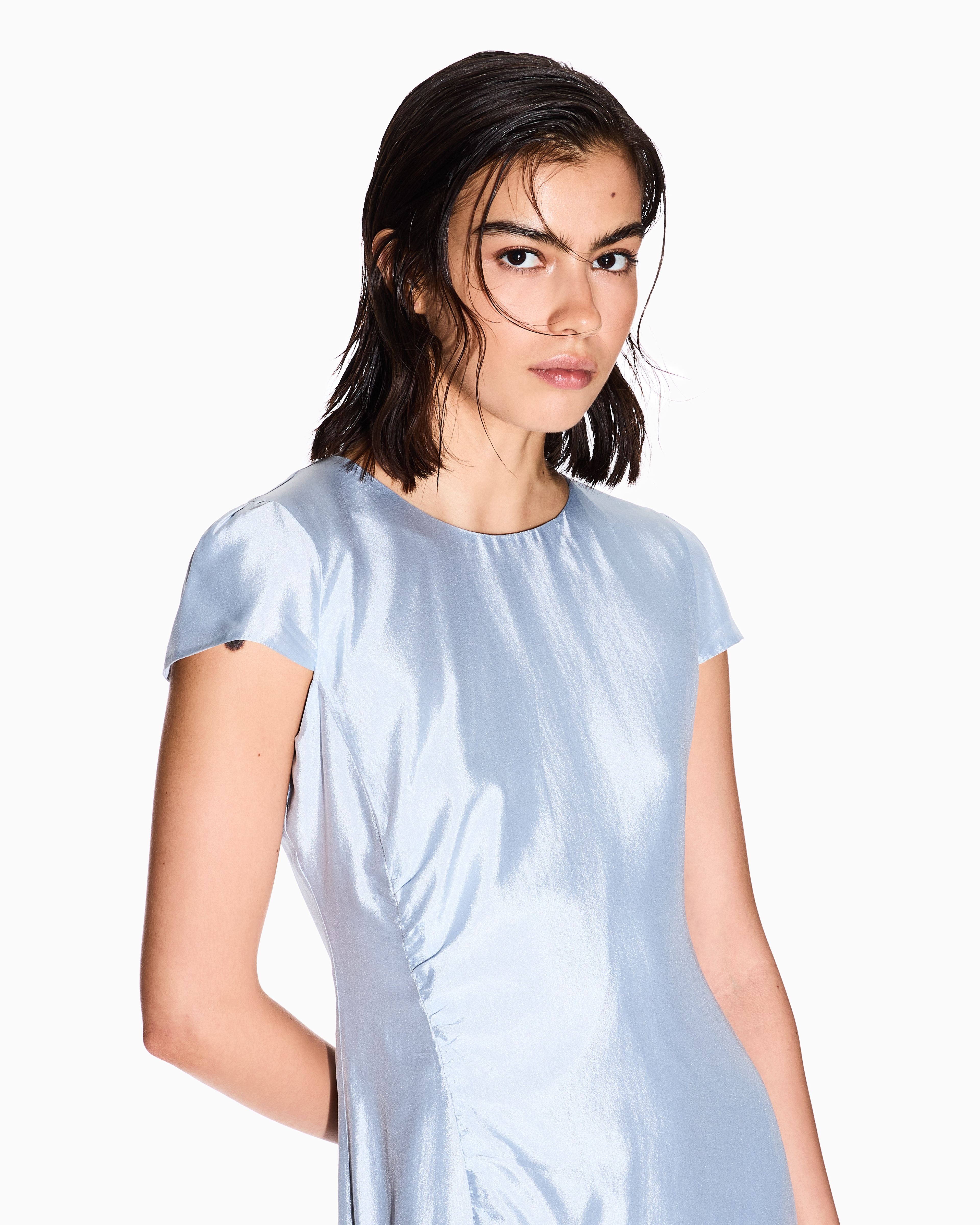 Armani Exchange - Longuette dress with slit, Woman, Light Blue, Size: