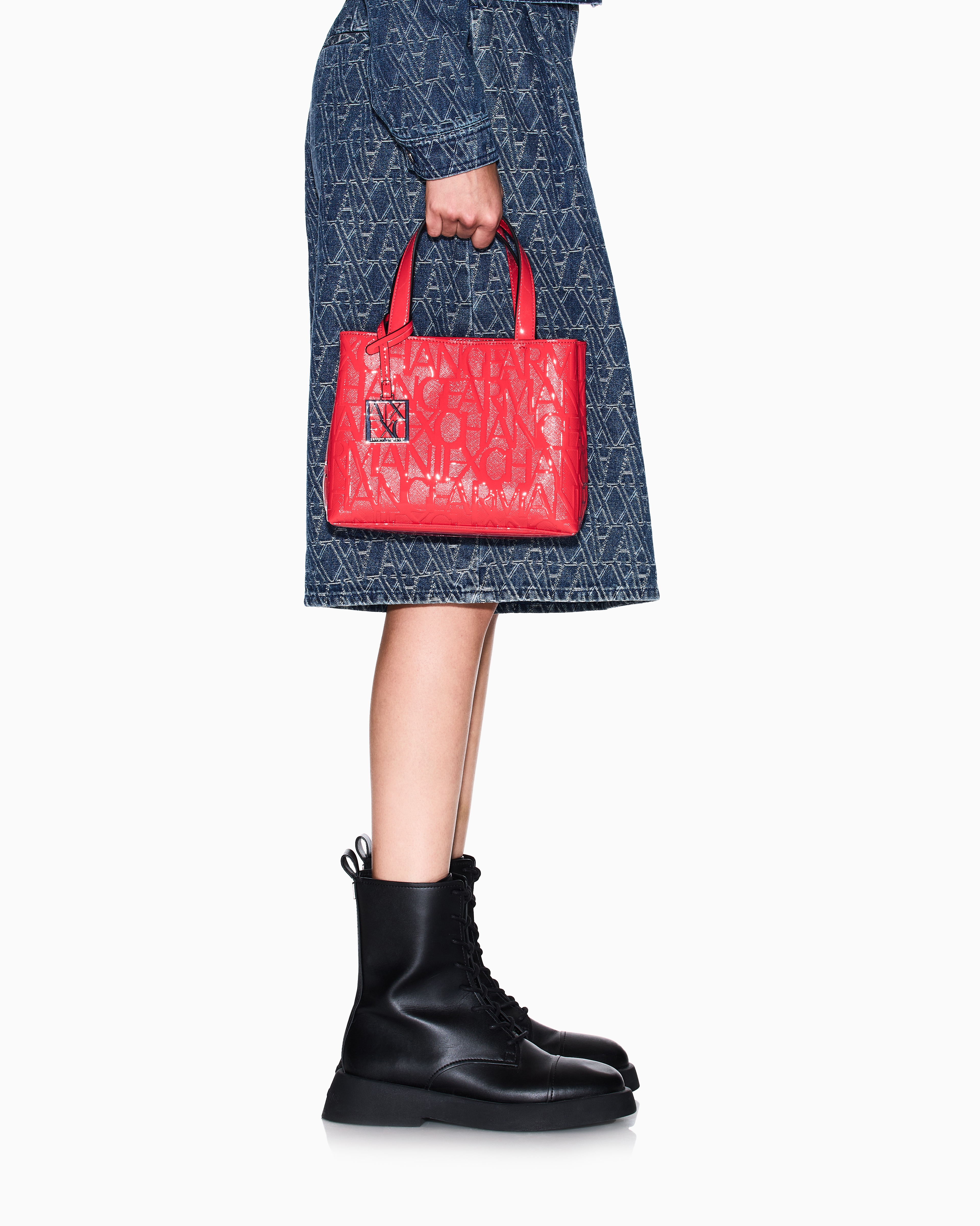 Armani Exchange - Small handbag with allover logo, Woman, Red, Size: TU
