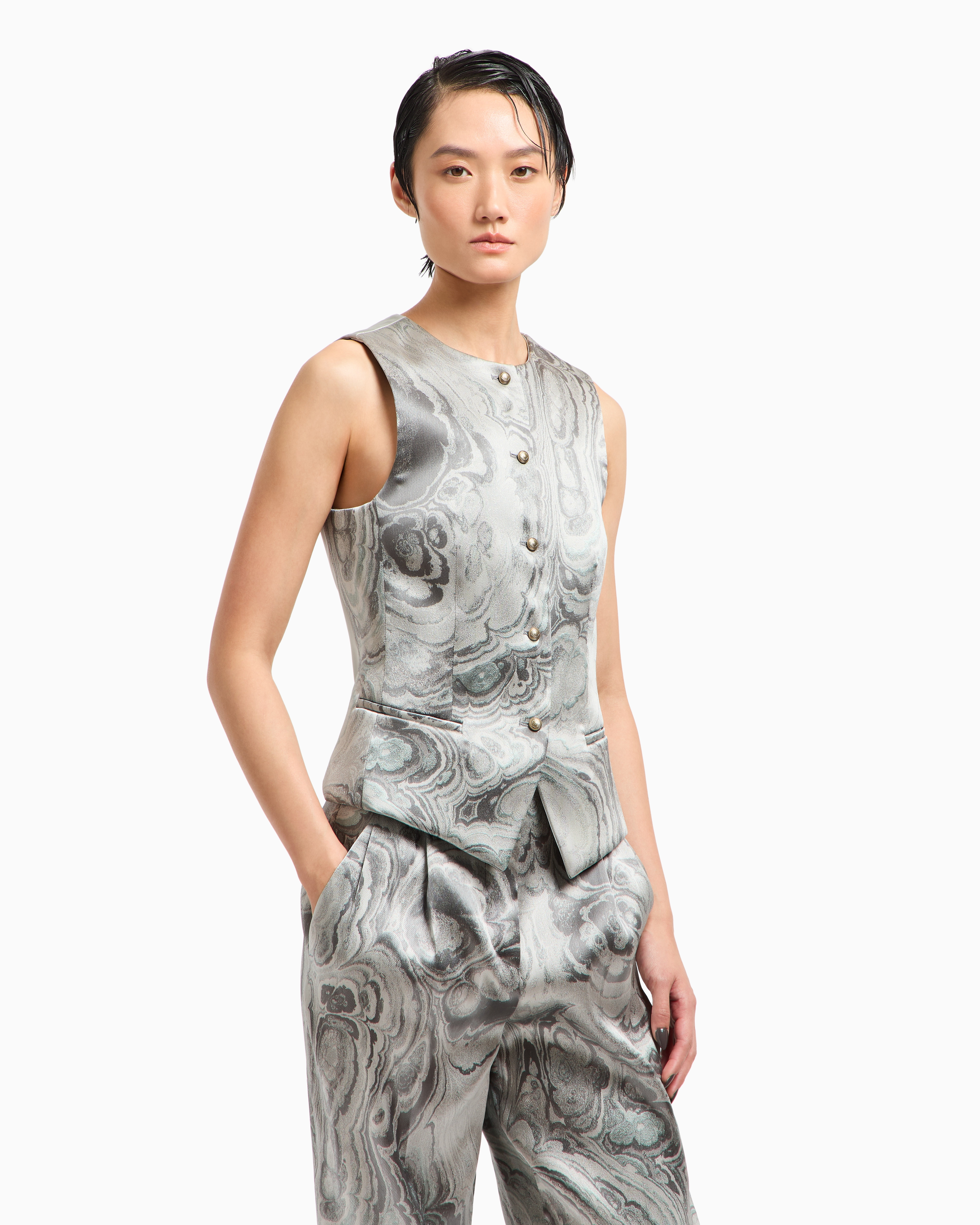 Giorgio Armani Single-breasted Jacquard Waistcoat In Gray