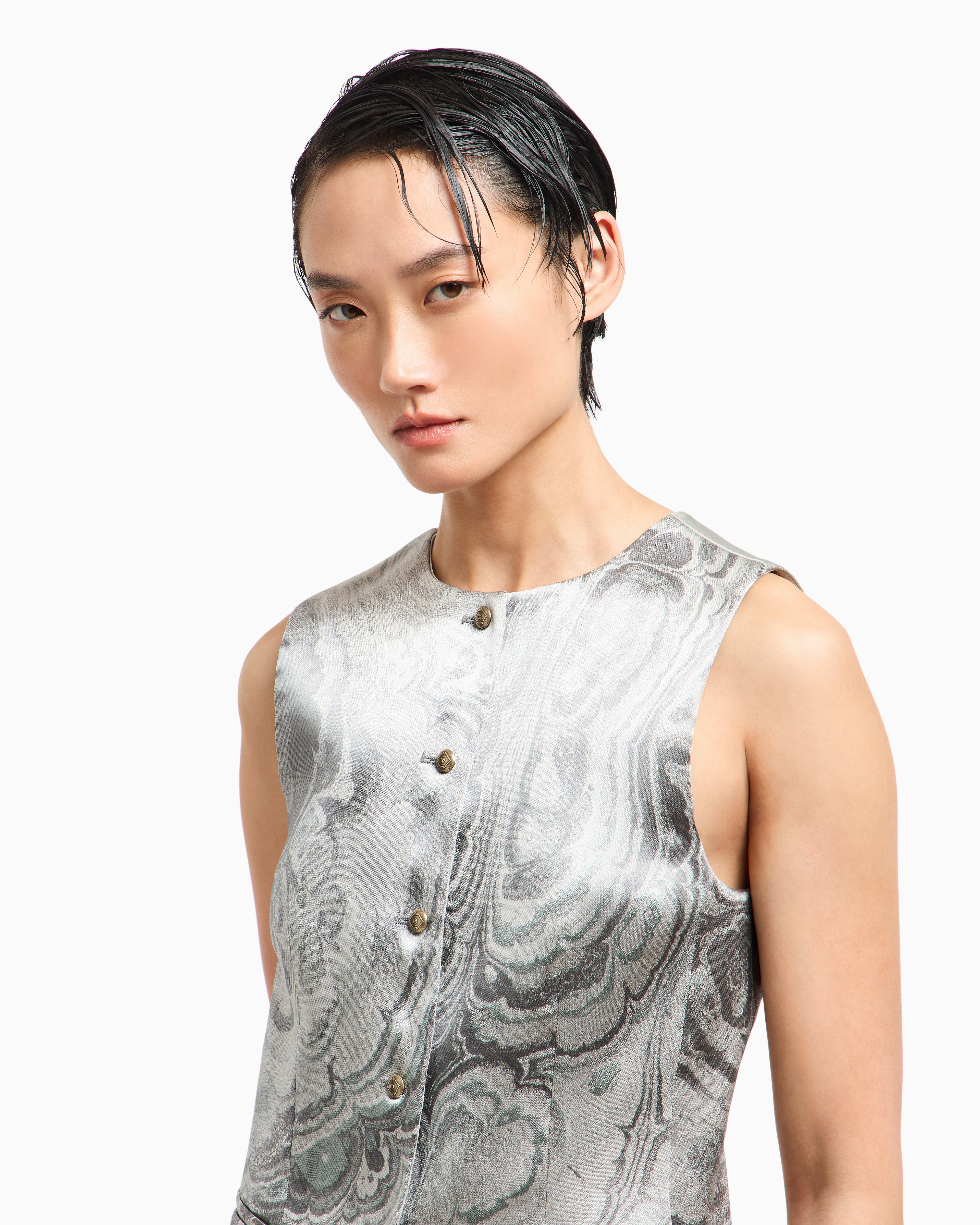Giorgio Armani Single-breasted Jacquard Waistcoat In Gray