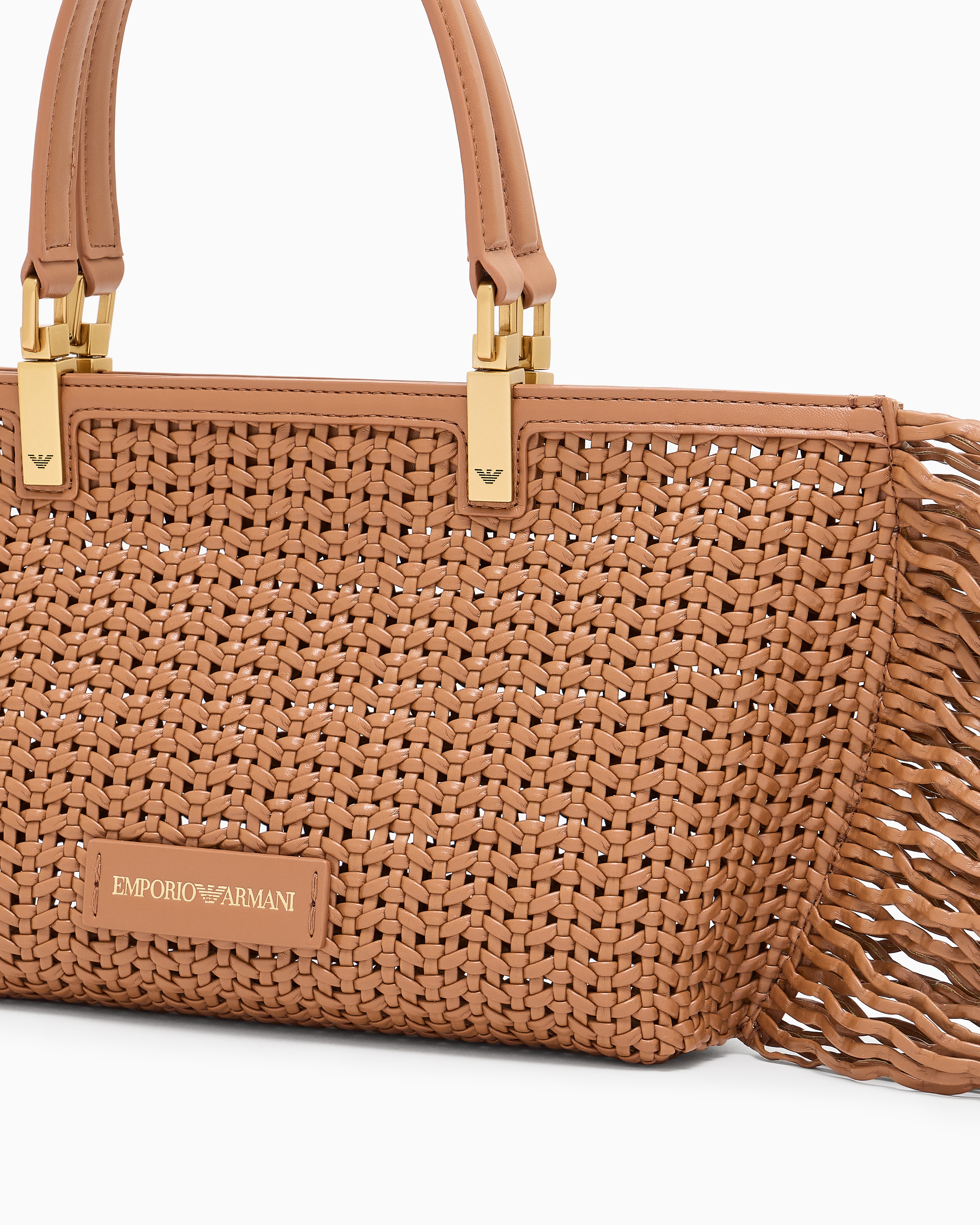 Emporio Armani - Braided handbag with fringe detail, Woman, Camel, Size: TU