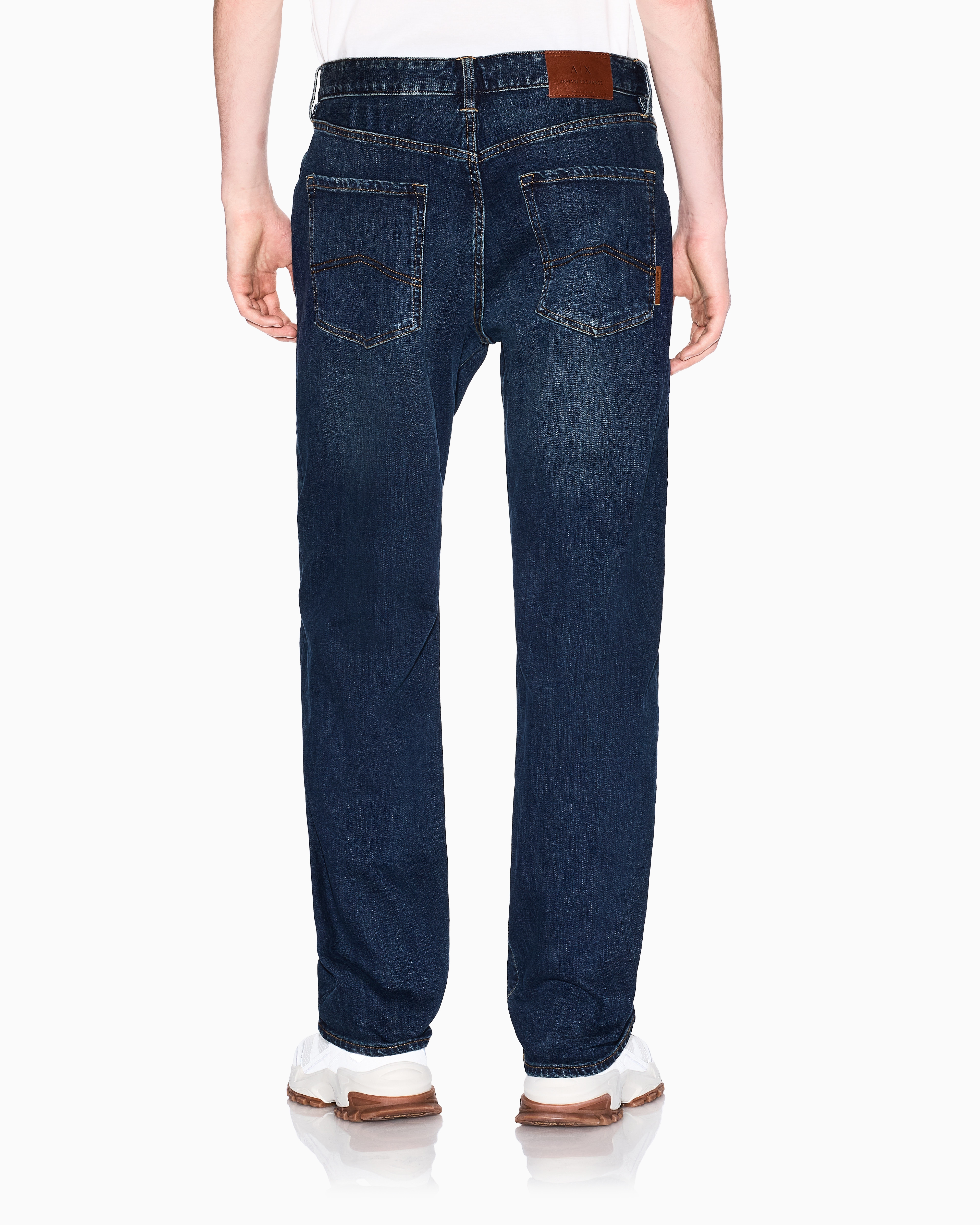 Armani Exchange - J88 relaxed straight jeans stone washed cotton denim, Man, Blue, Size: