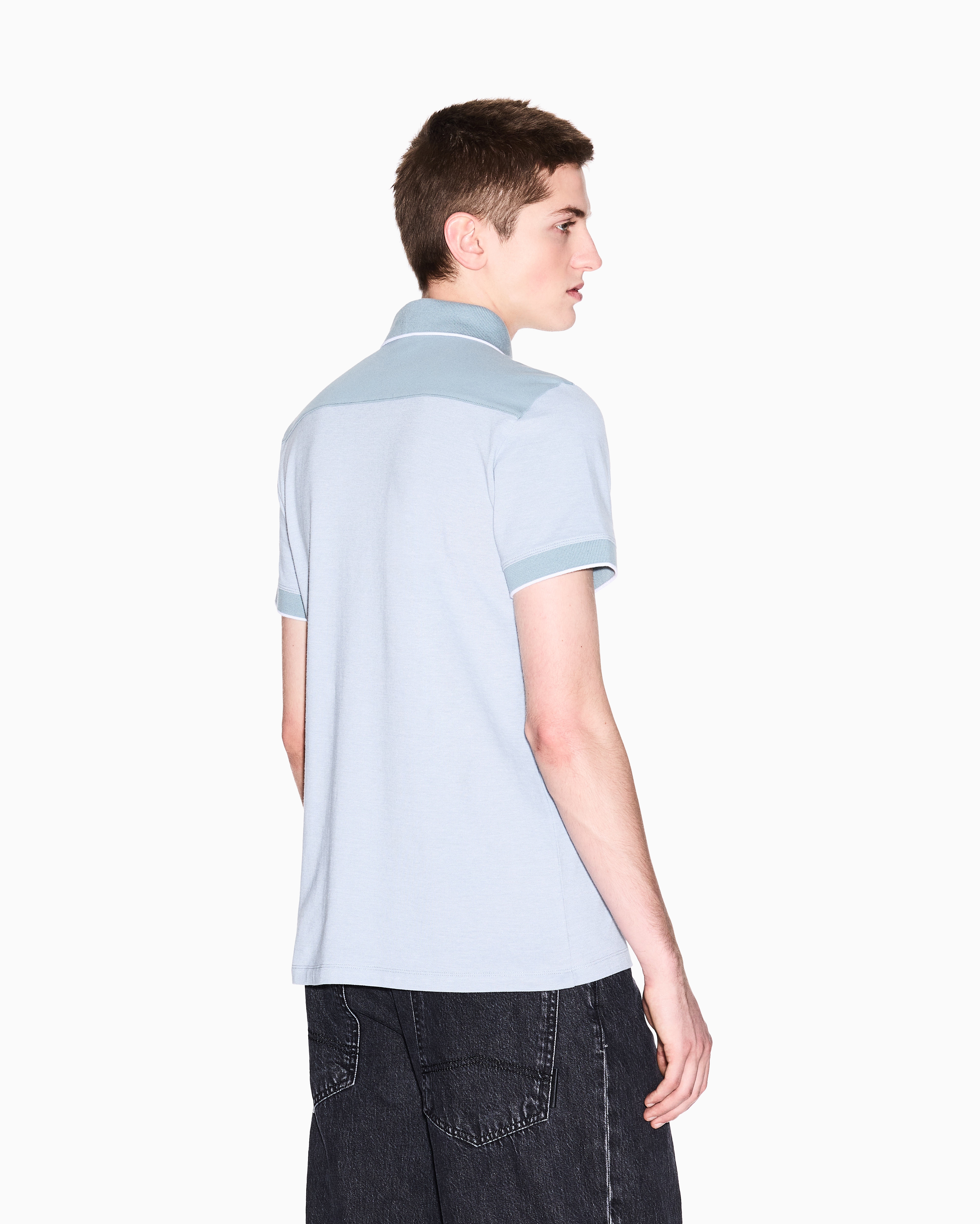 Armani Exchange - Cotton polo with contrasting details, Man, Light Blue, Size: XS