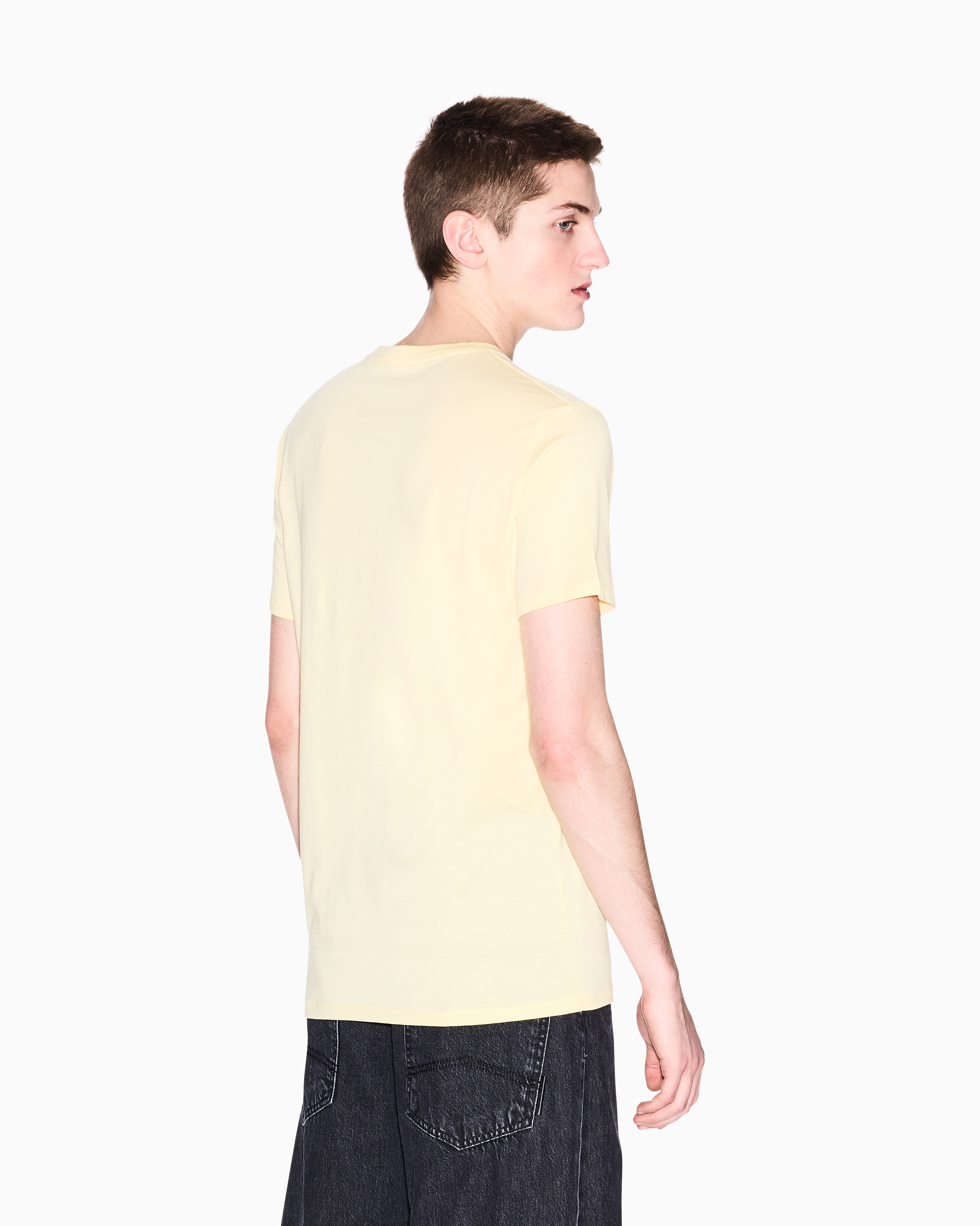 Tシャツ・カットソー Giorgio Armani Gold Silk Knit Top With Shiny Effect And Crew Giorgio Armani Gold Silk Knit Top With Shiny Effect And Crew