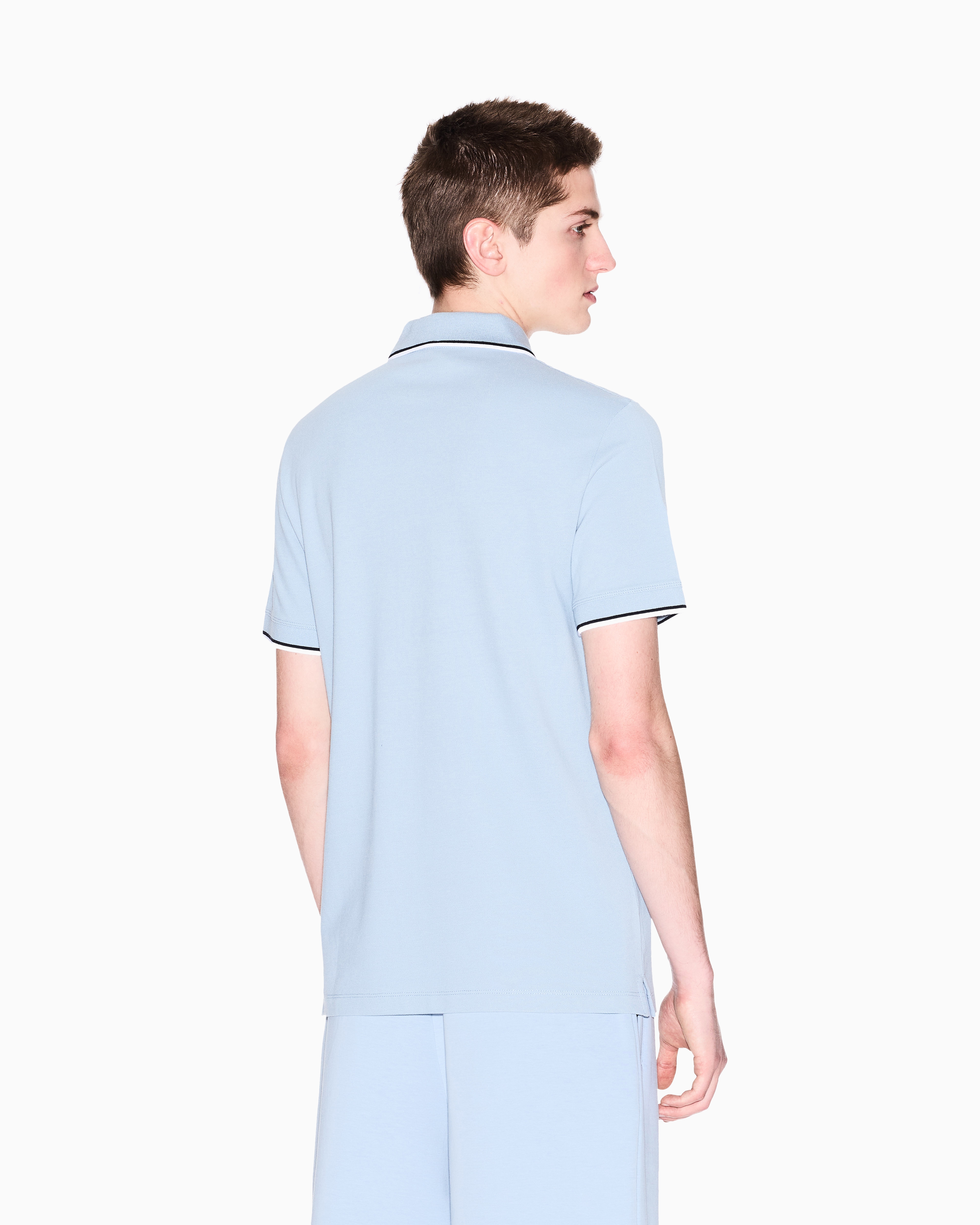 Armani Exchange - Piquet polo with contrasting details, Man, Light Blue, Size: L
