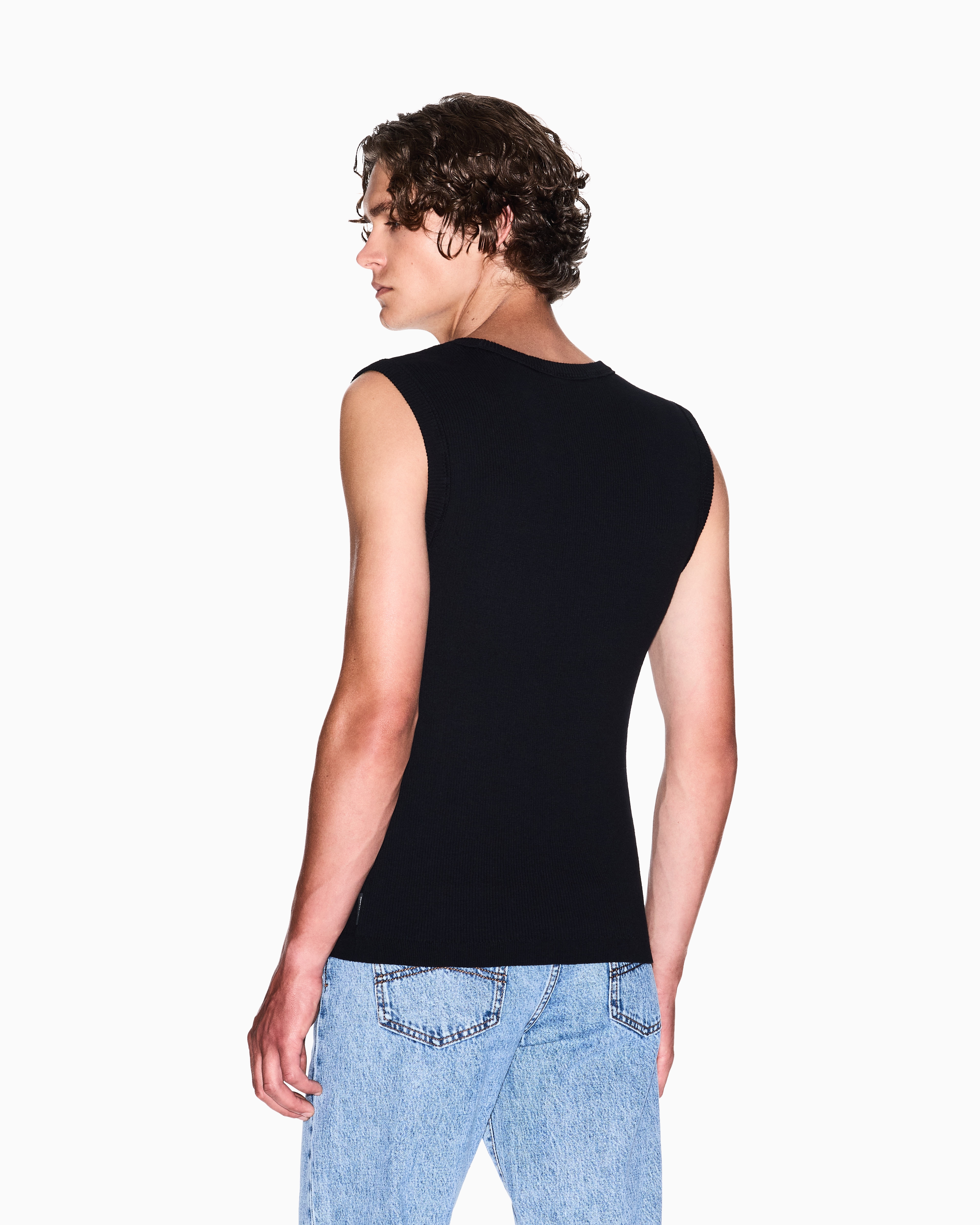Armani Exchange - Ribbed cotton tank top, Man, Black, Size: