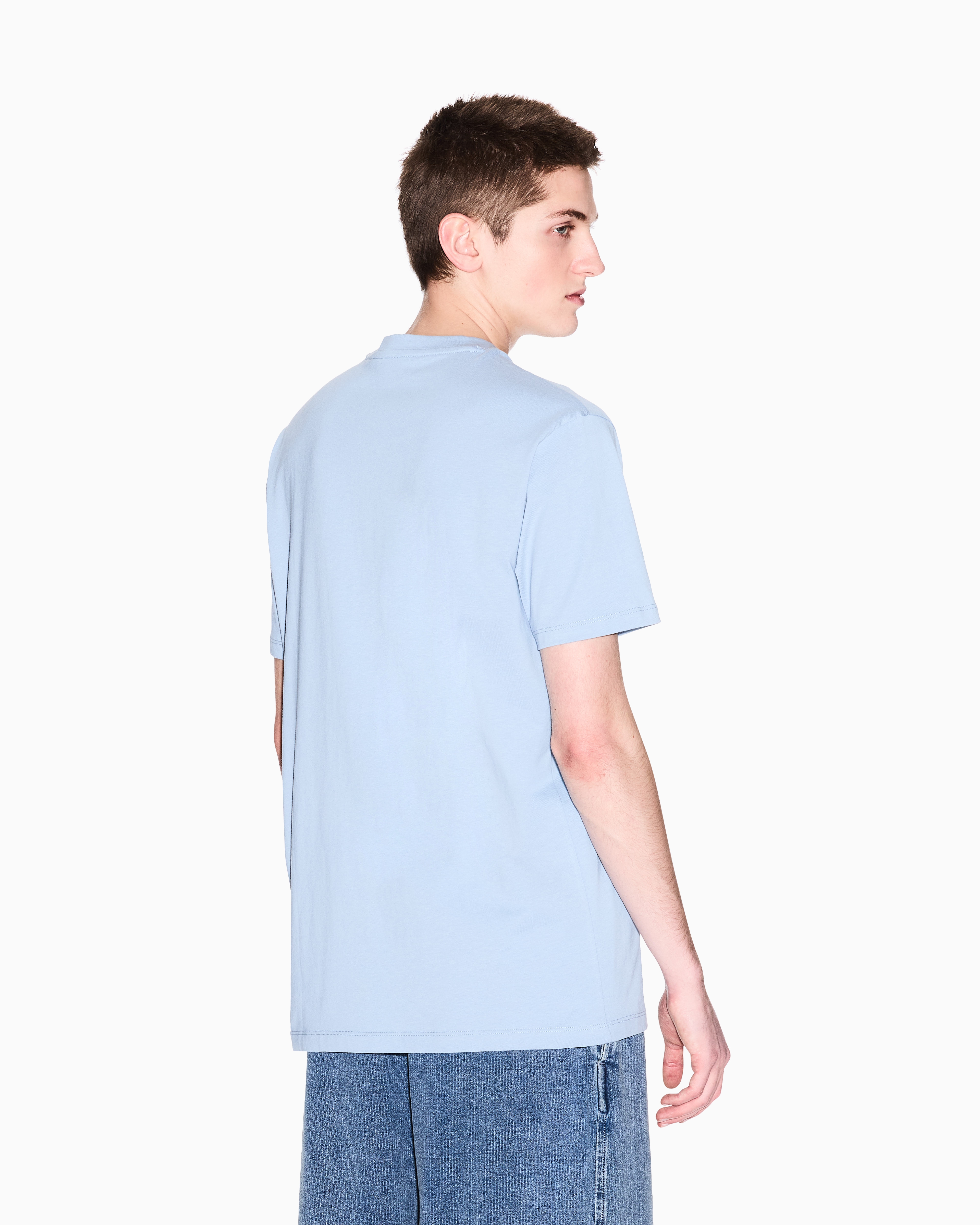Armani Exchange - Regular fit T-shirt with embossed logo, Man, Light Blue, Size: