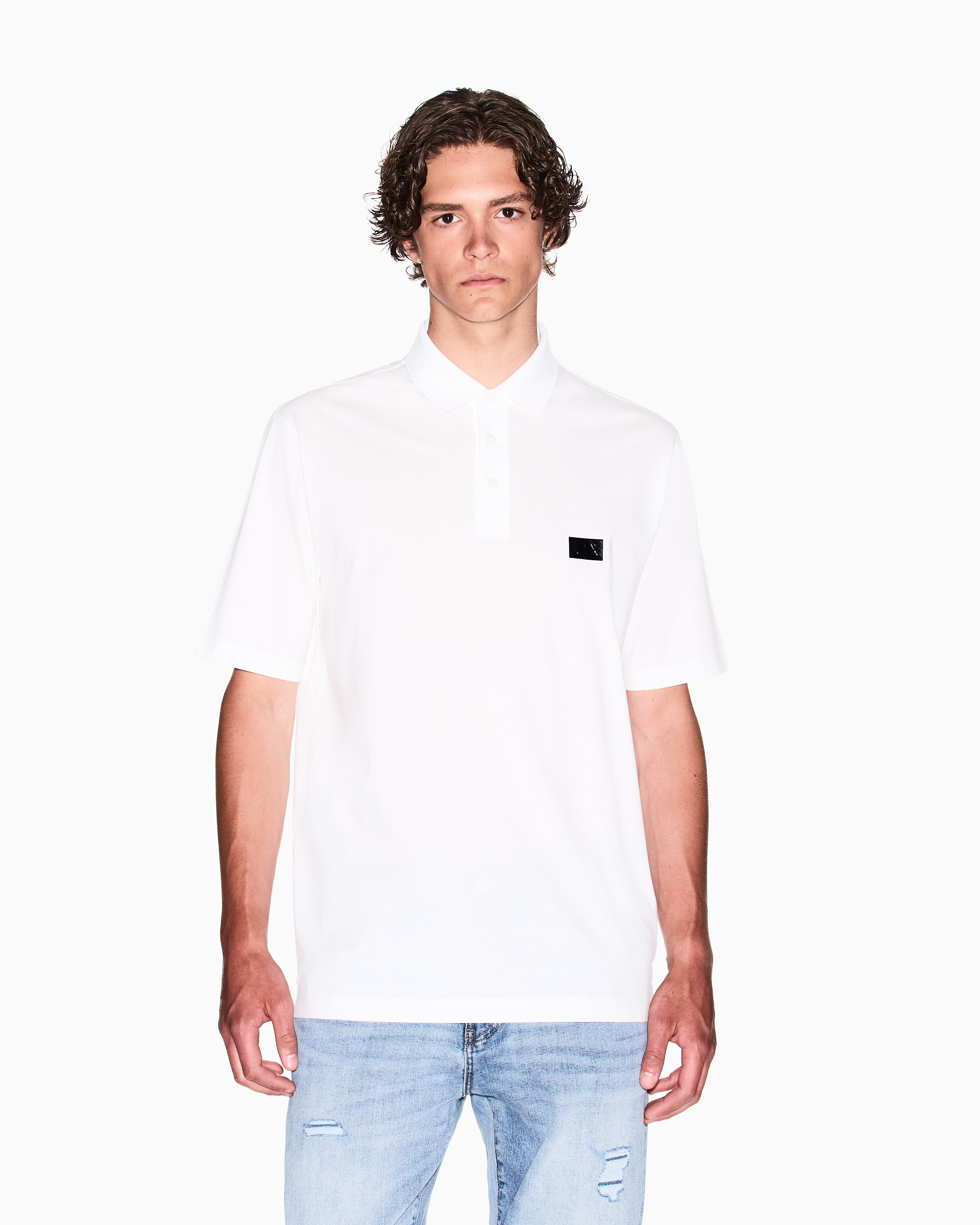Armani Exchange - Regular fit mercerised cotton polo, Man, White, Size:
