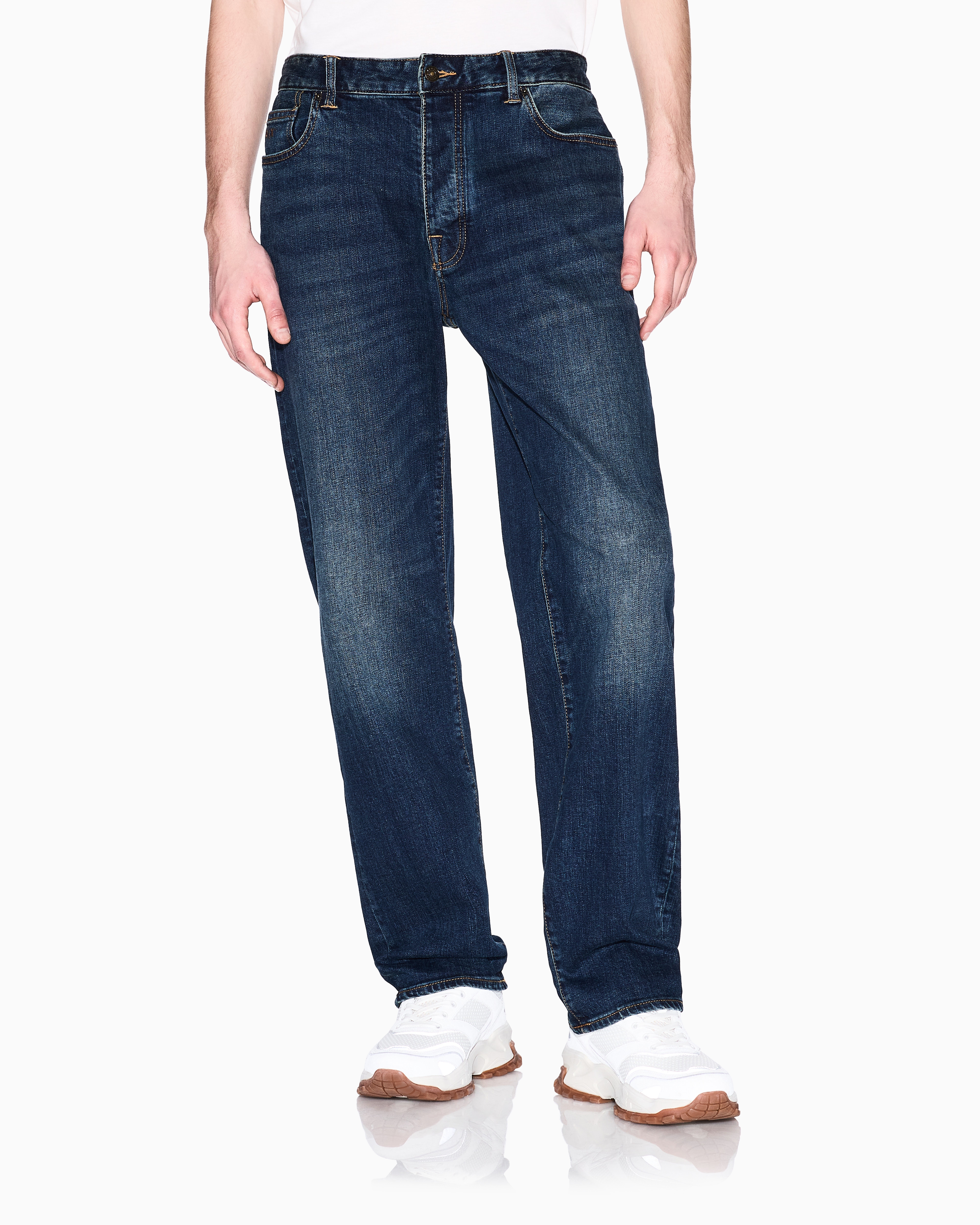 Armani Exchange - J88 relaxed straight jeans stone washed cotton denim, Man, Blue, Size: