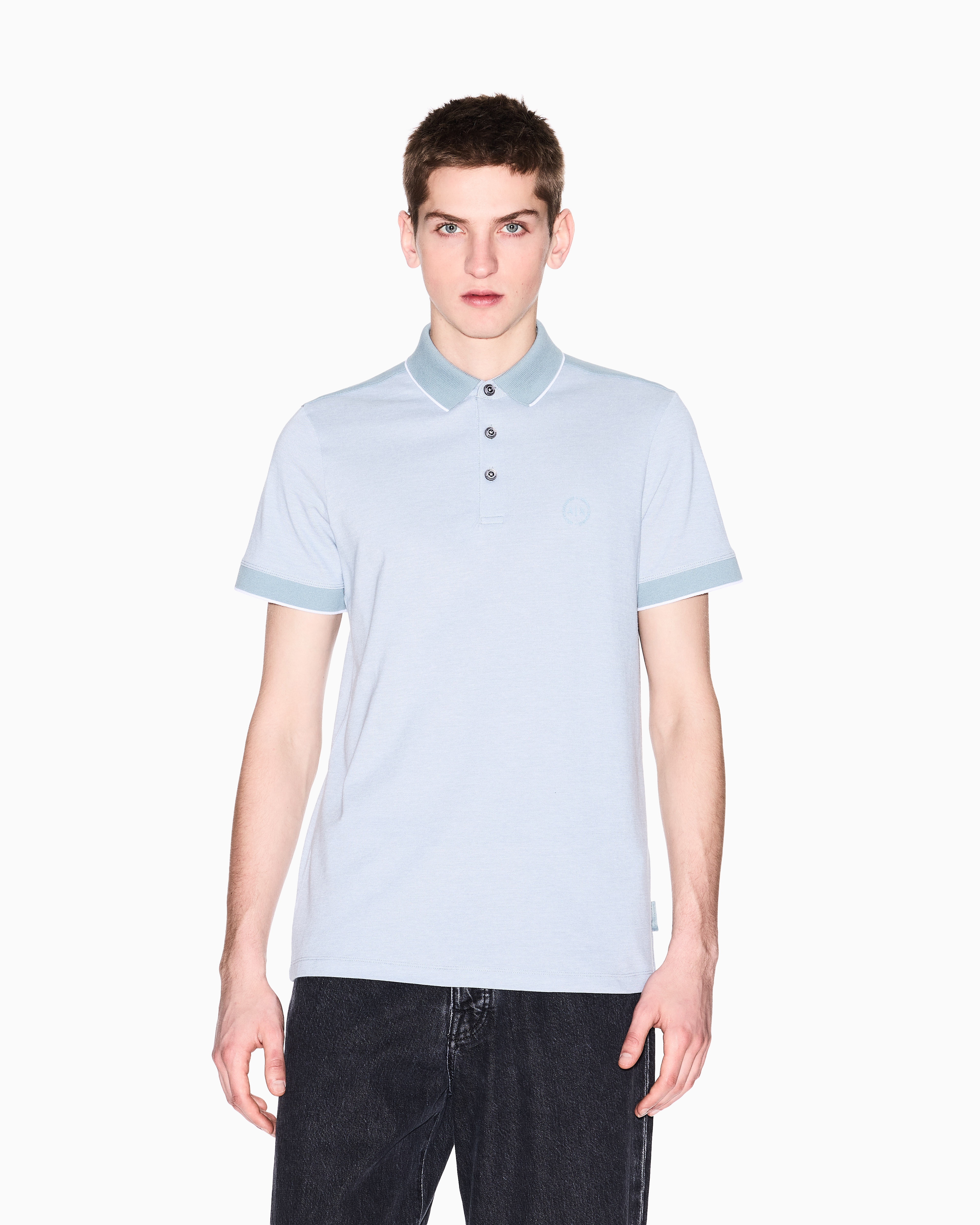 Armani Exchange - Cotton polo with contrasting details, Man, Light Blue, Size: XS
