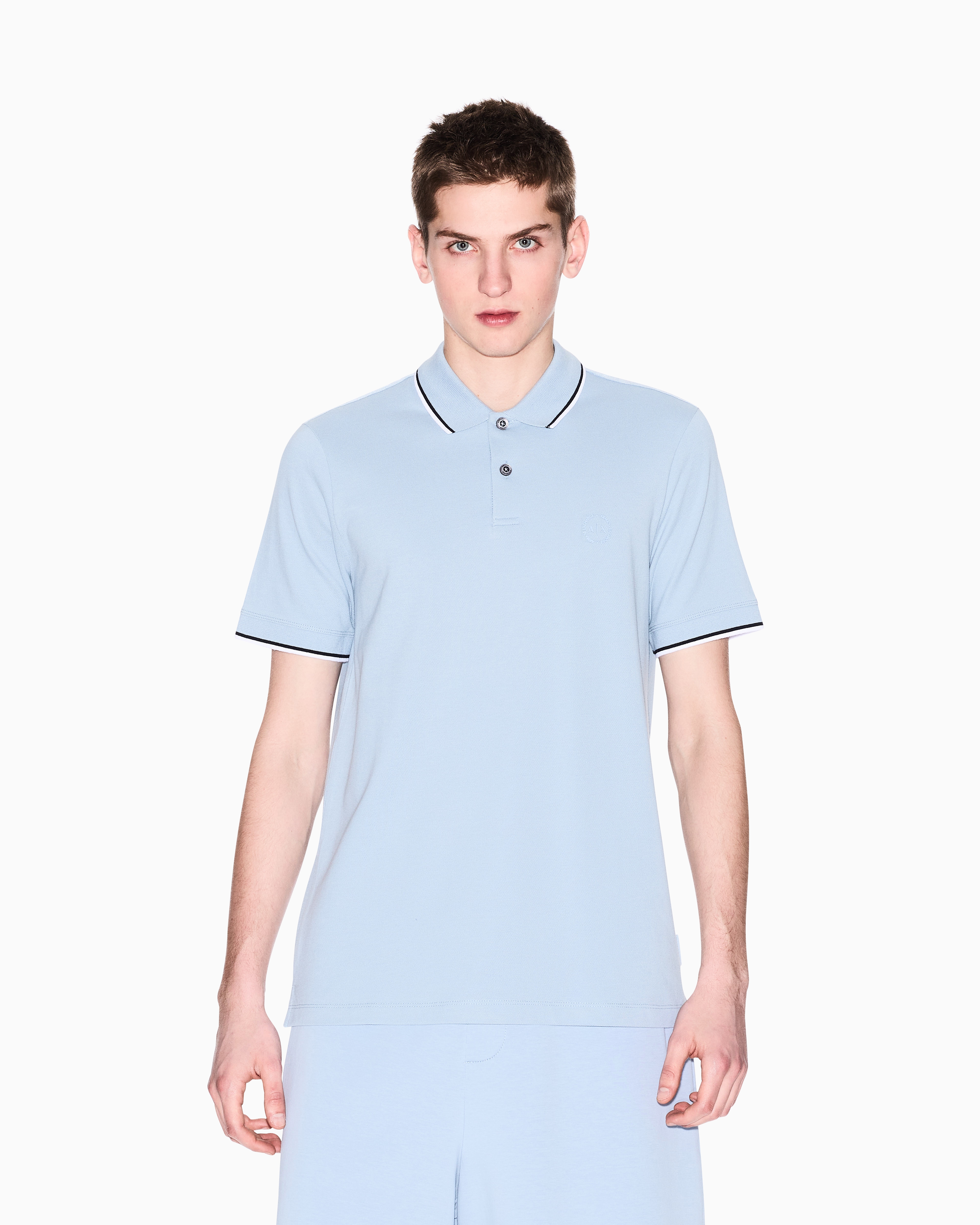 Armani Exchange - Piquet polo with contrasting details, Man, Light Blue, Size: L