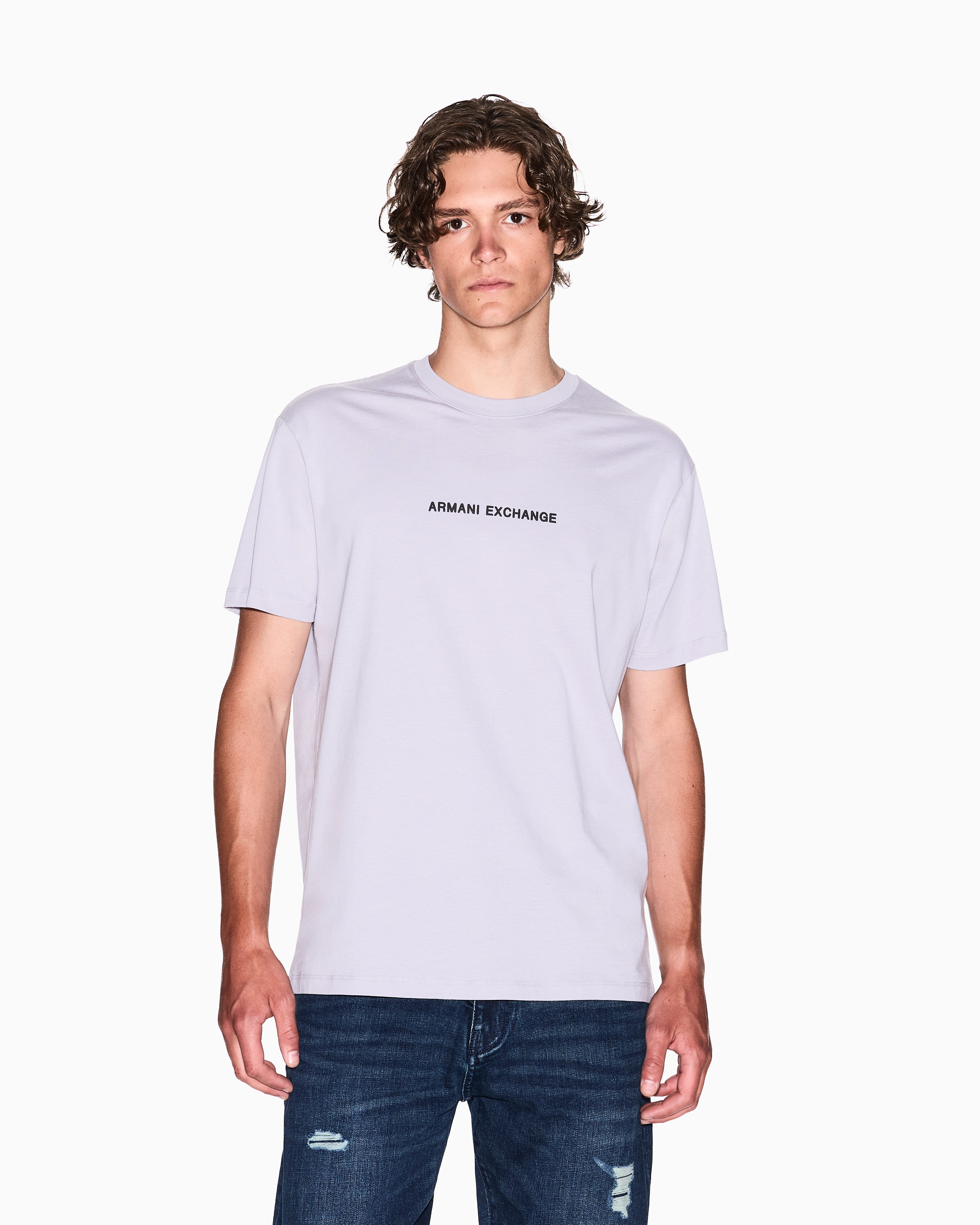 Armani Exchange - Regular fit T-shirt with logo print on the chest, Man, Purple, Size: