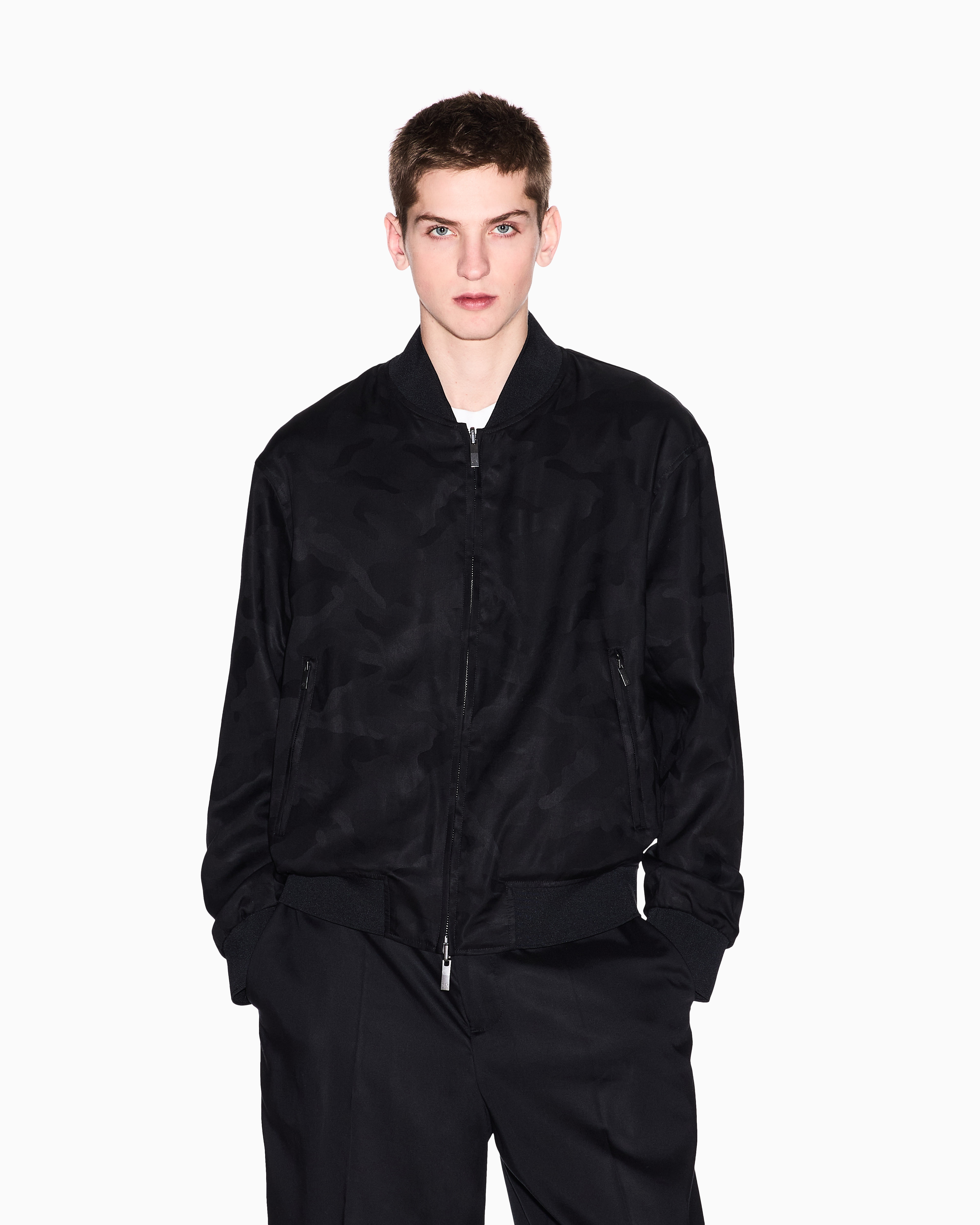 Armani Exchange - Lyocell bomber jacket with zip, Man, Black, Size: