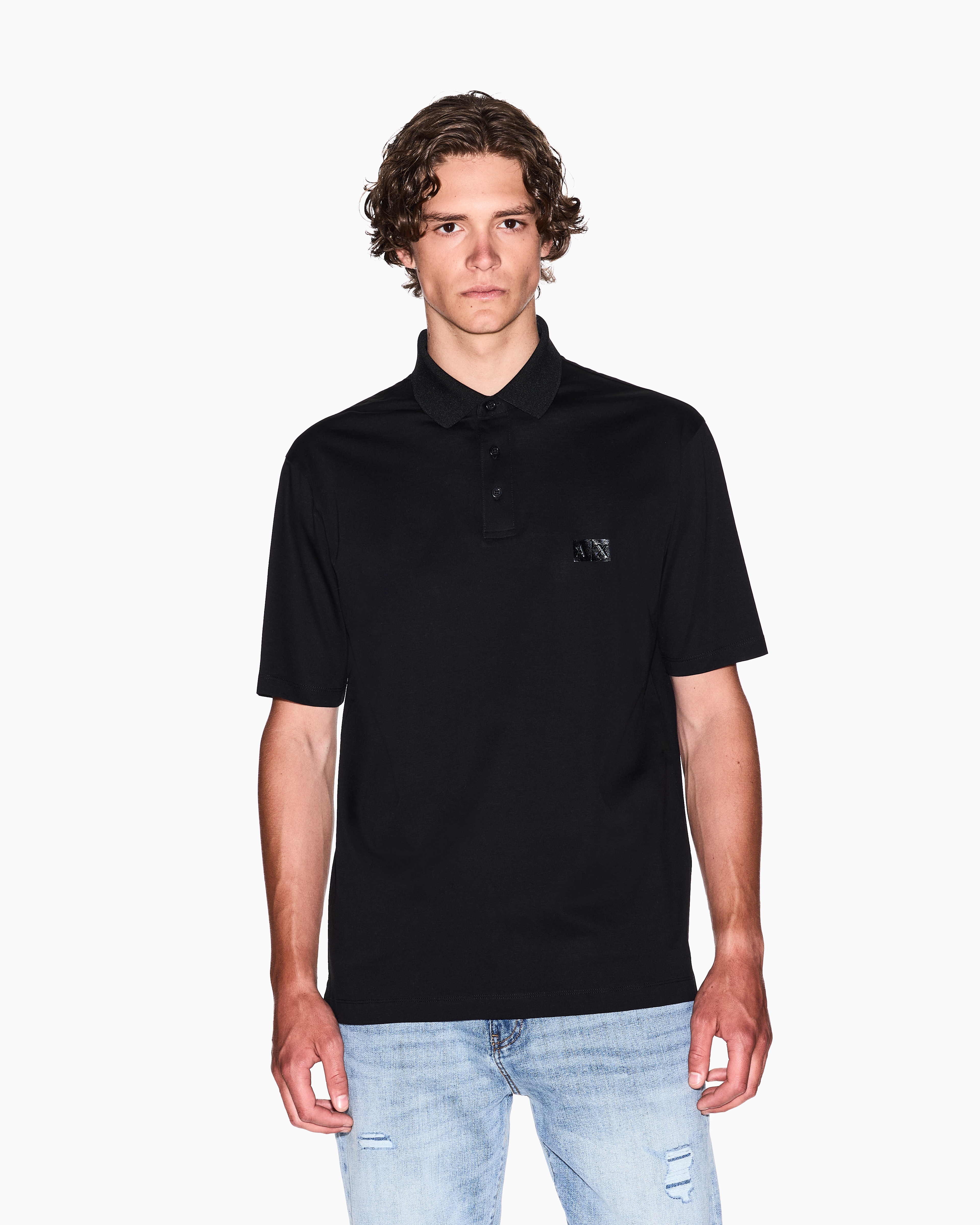 Armani Exchange - Regular fit mercerised cotton polo, Man, Black, Size: