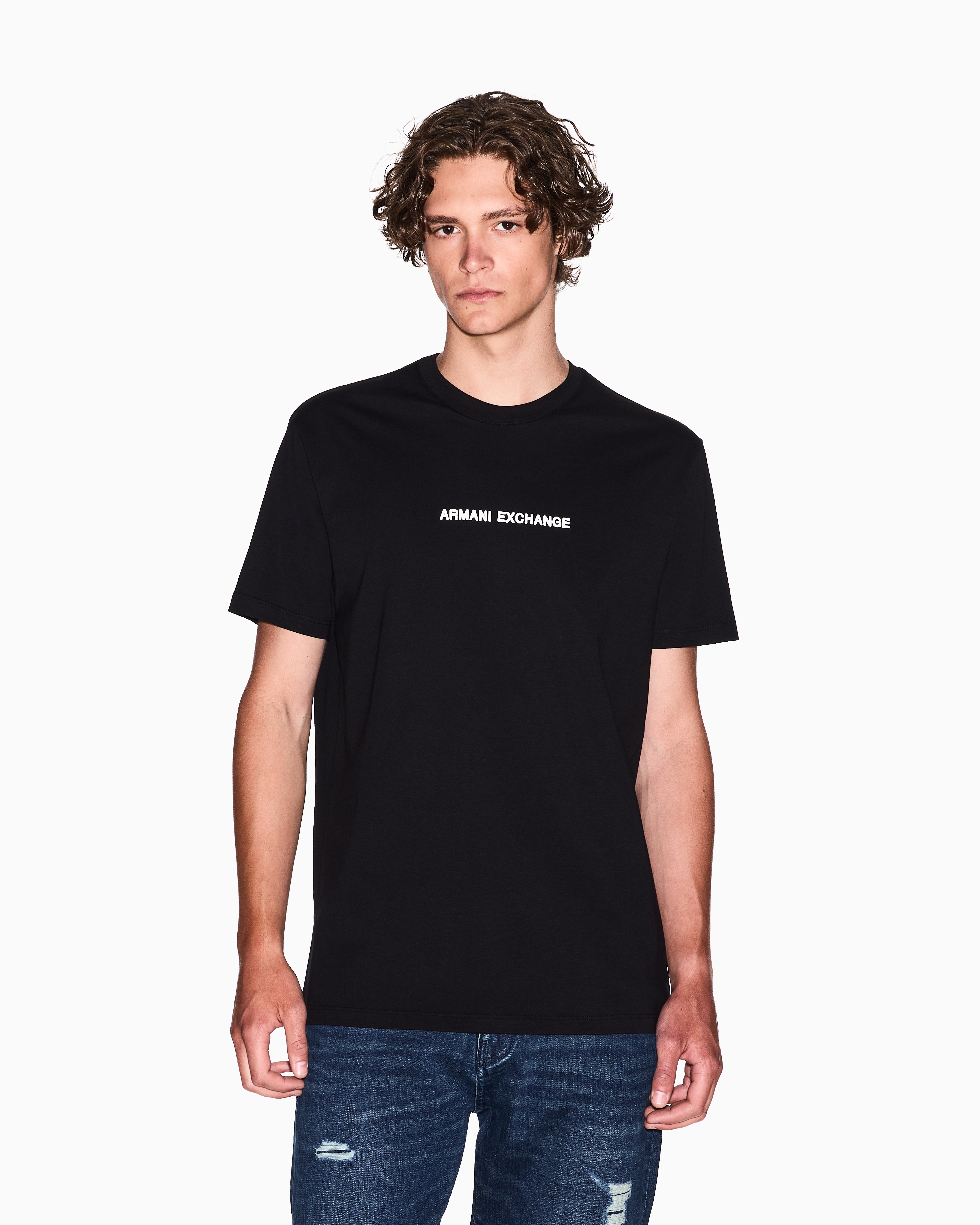 Armani Exchange - Regular fit T-shirt with logo print on the chest, Man, Black, Size:
