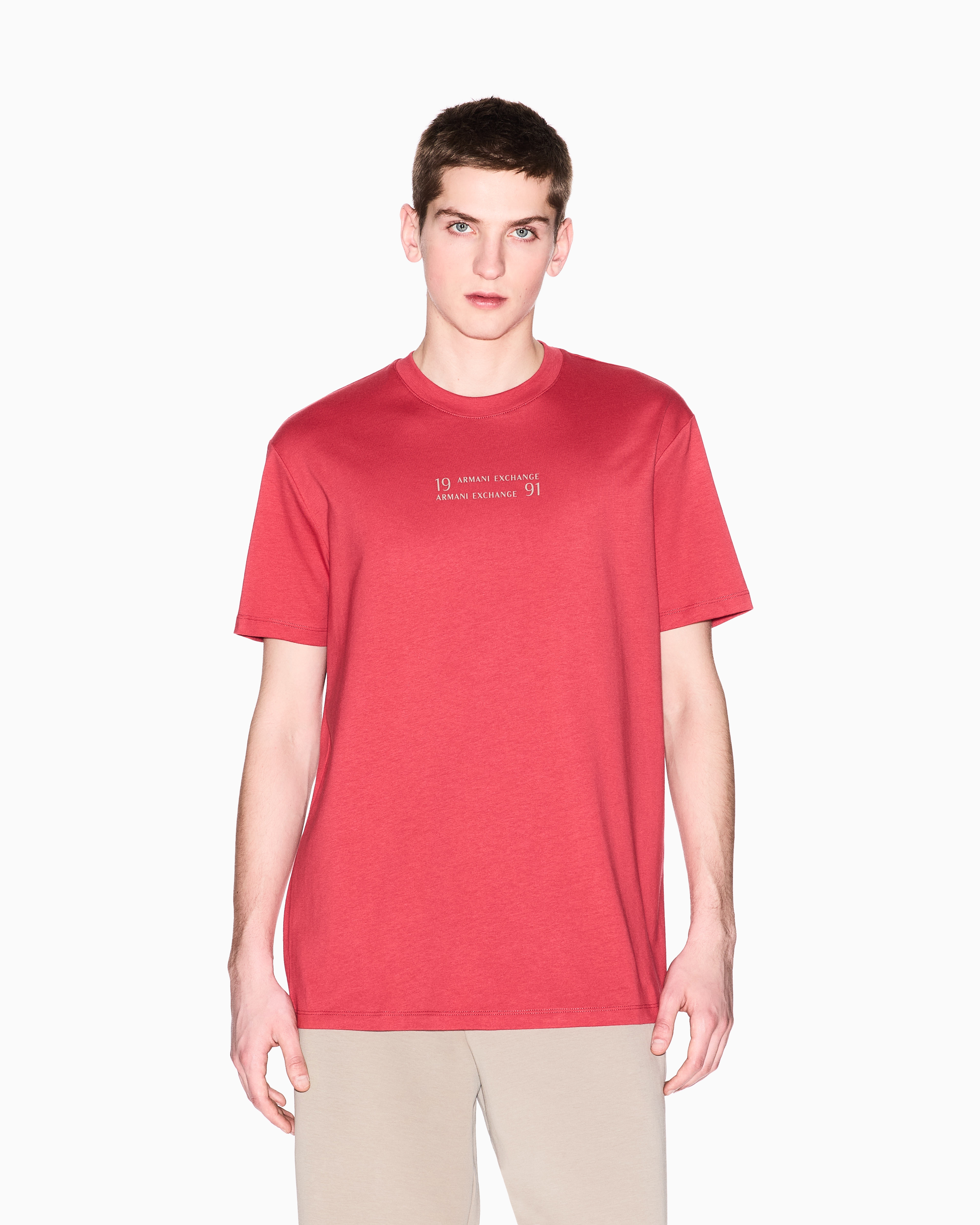 Armani Exchange - Regular fit T-shirt with logo lettering, Man, Red, Size: