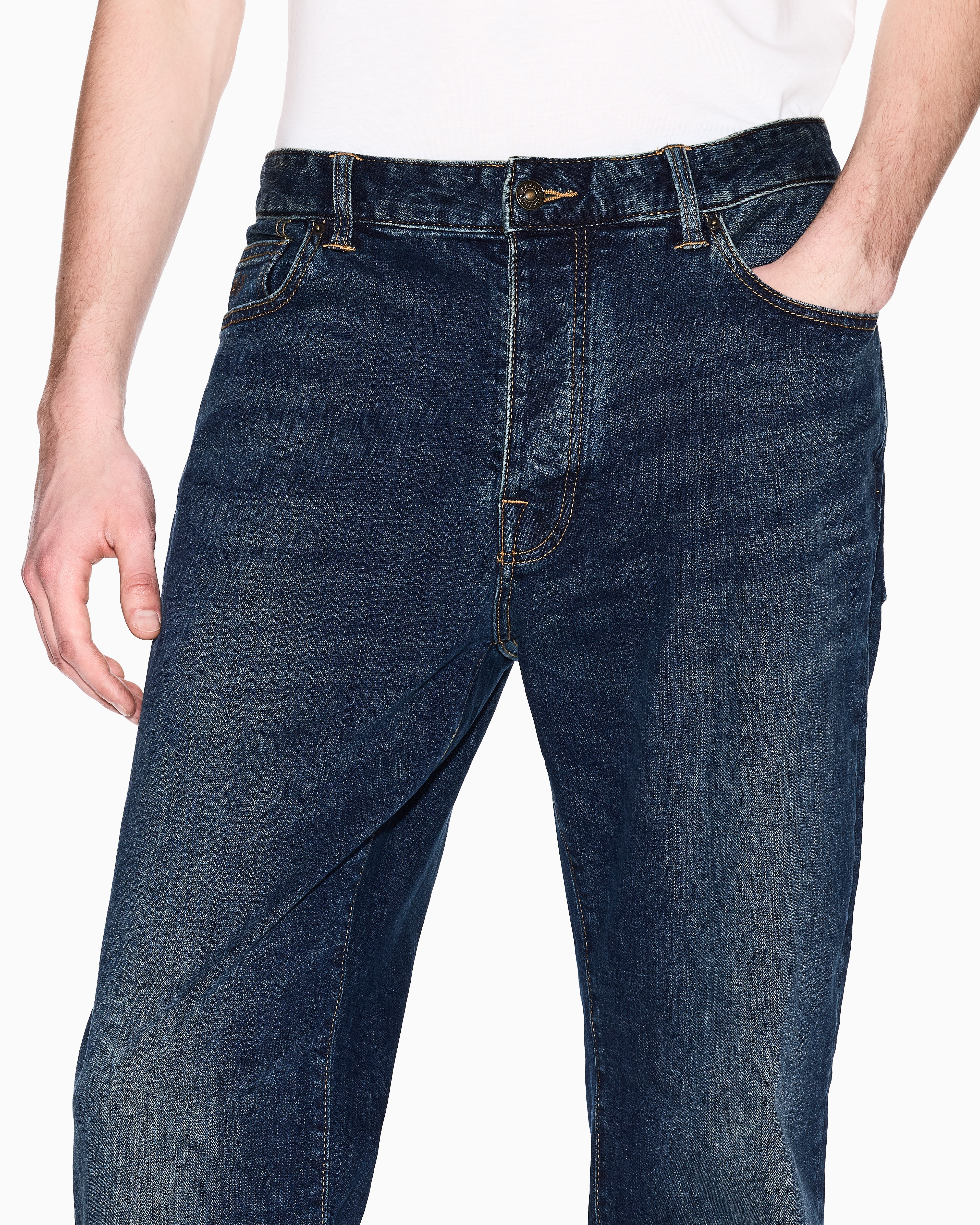 Armani Exchange - J88 relaxed straight jeans stone washed cotton denim, Man, Blue, Size:
