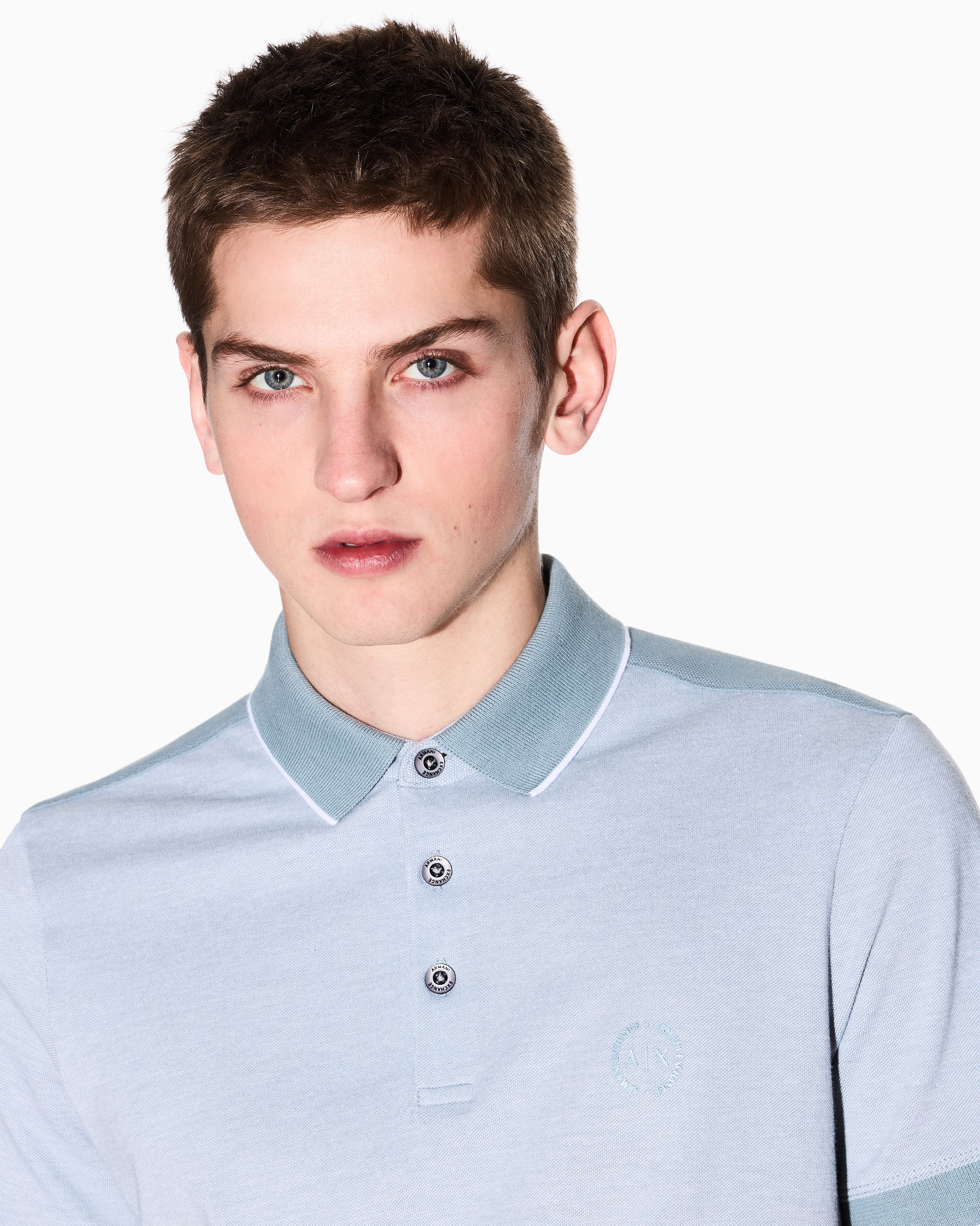Armani Exchange - Cotton polo with contrasting details, Man, Light Blue, Size: XS