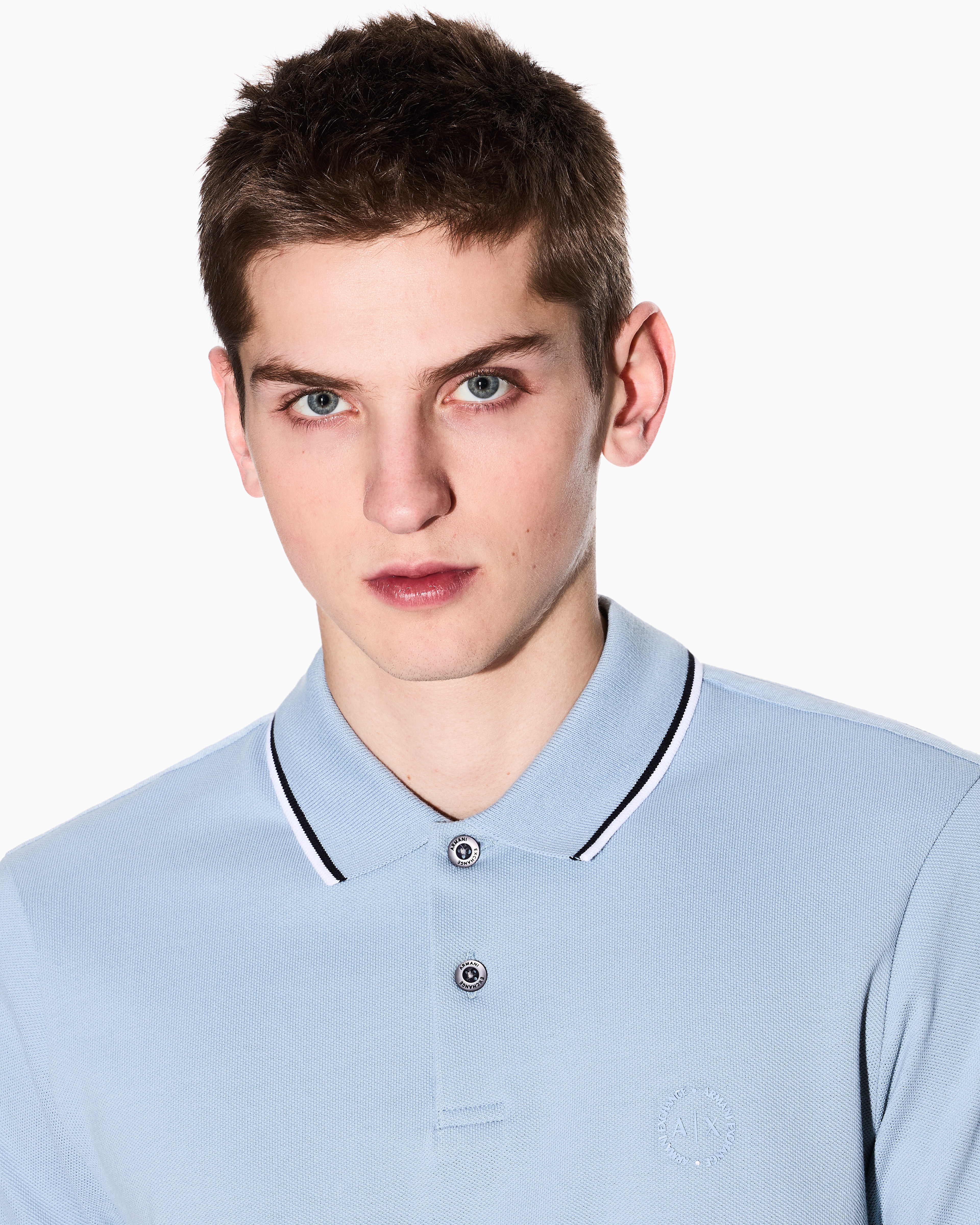 Armani Exchange - Piquet polo with contrasting details, Man, Light Blue, Size: L
