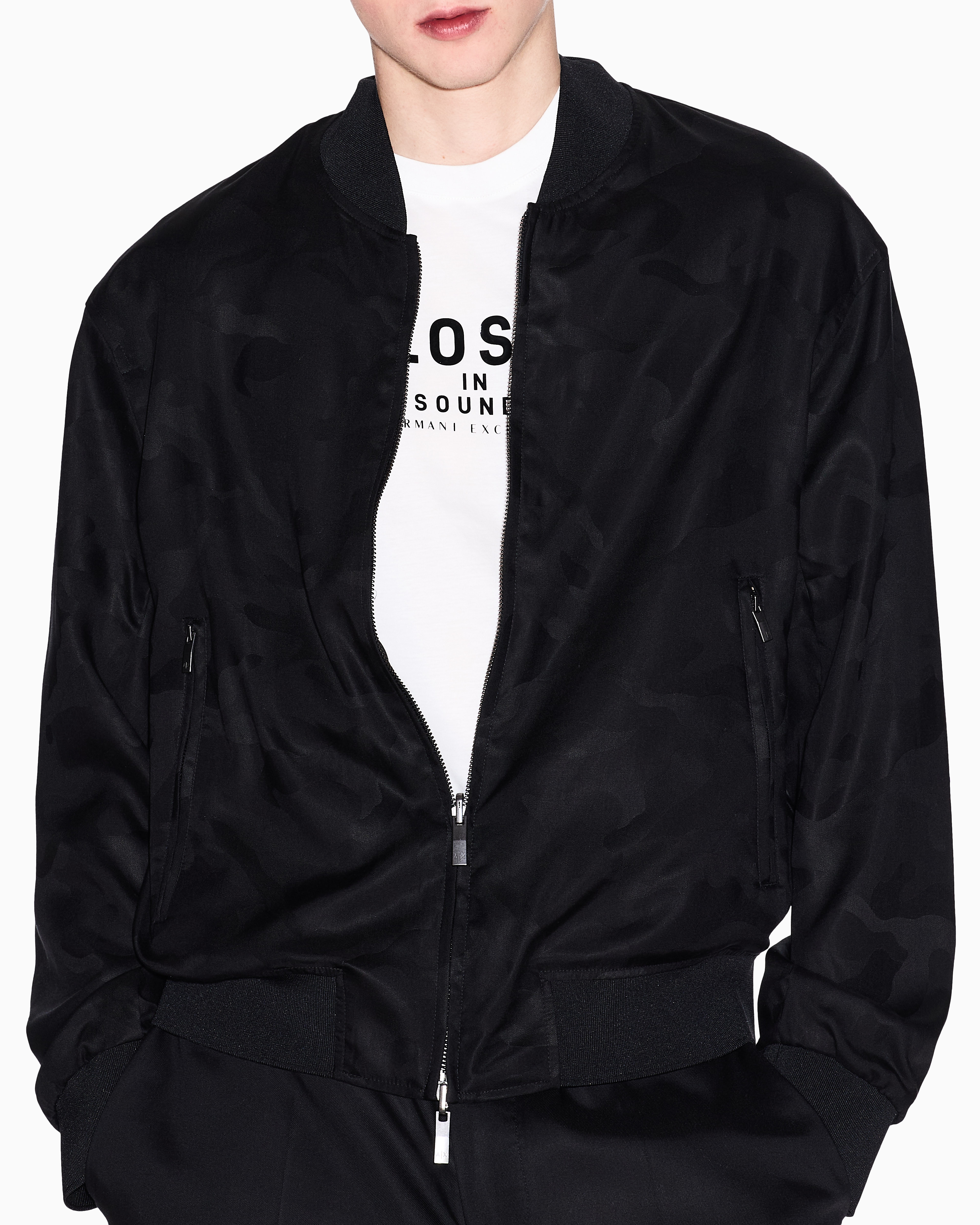 Armani Exchange - Lyocell bomber jacket with zip, Man, Black, Size:
