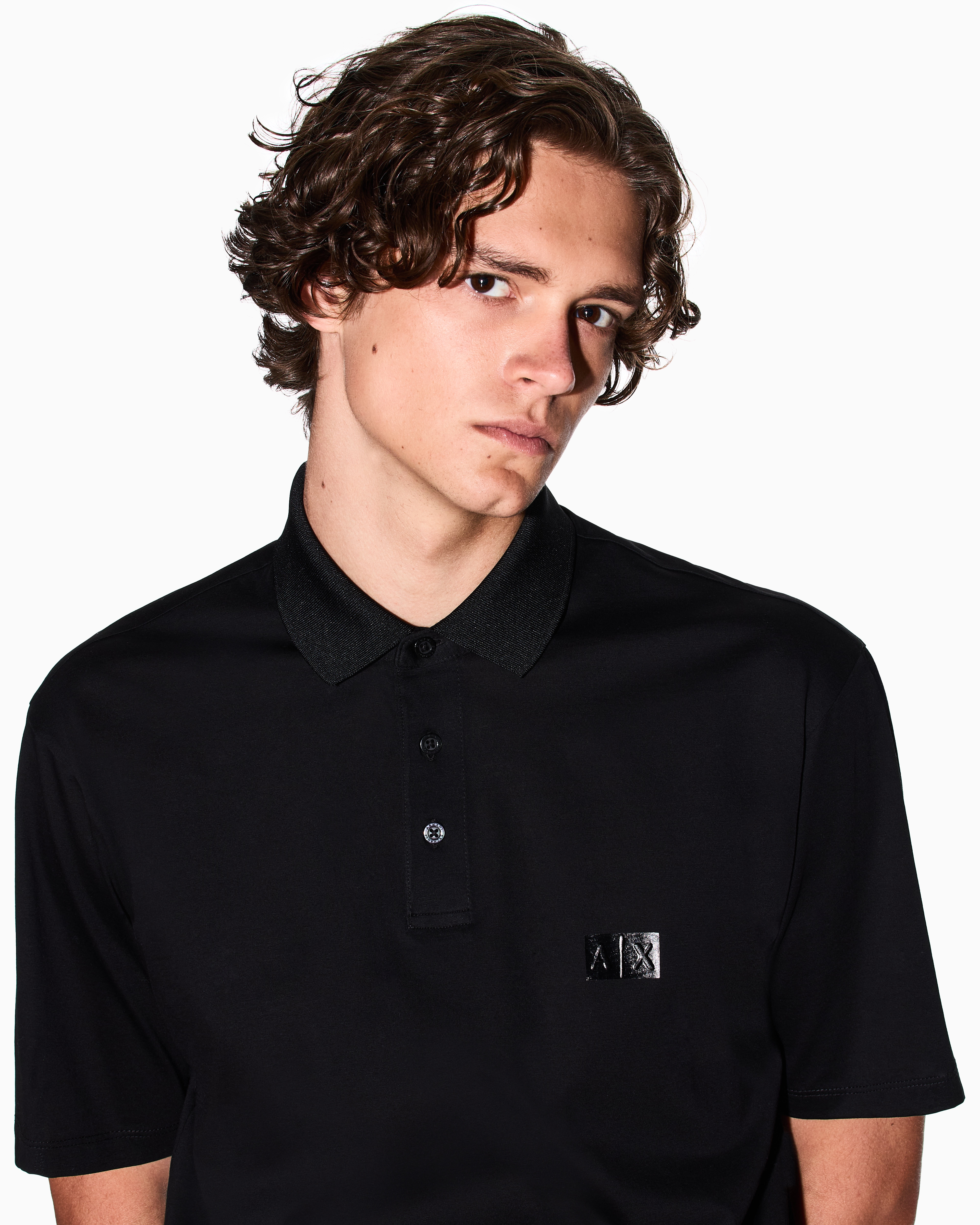 Armani Exchange - Regular fit mercerised cotton polo, Man, Black, Size: