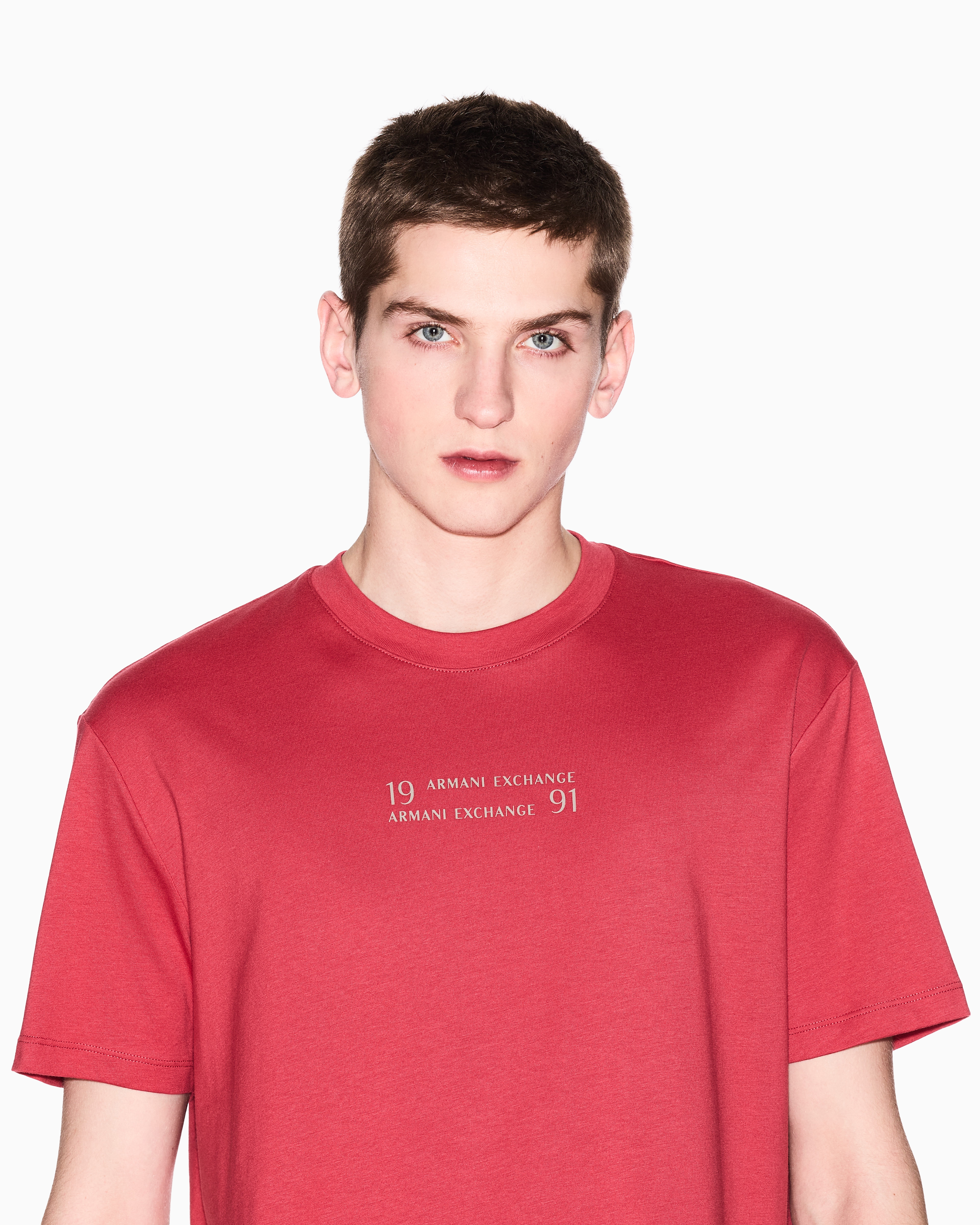 Armani Exchange - Regular fit T-shirt with logo lettering, Man, Red, Size: