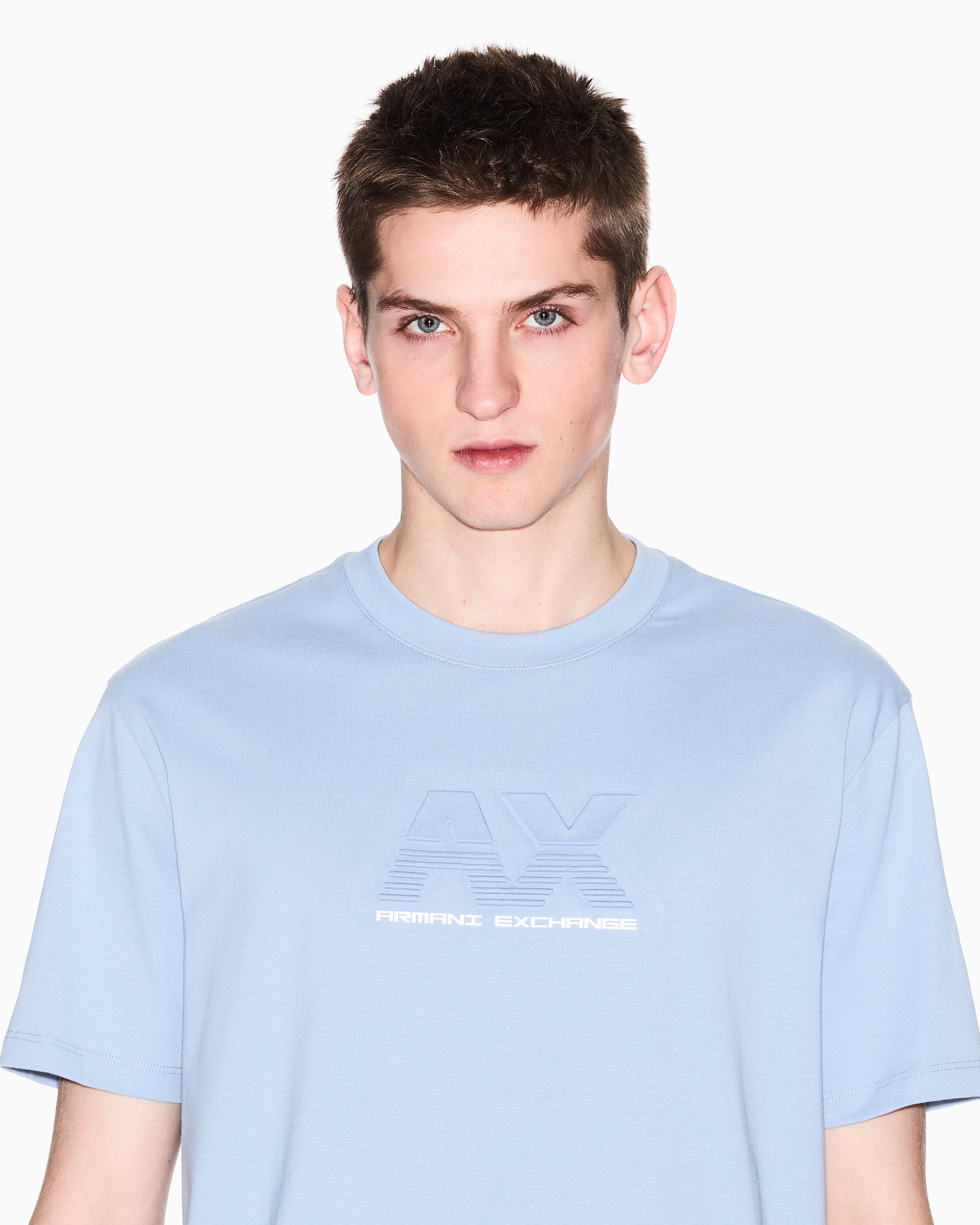 Armani Exchange - Regular fit T-shirt with embossed logo, Man, Light Blue, Size: