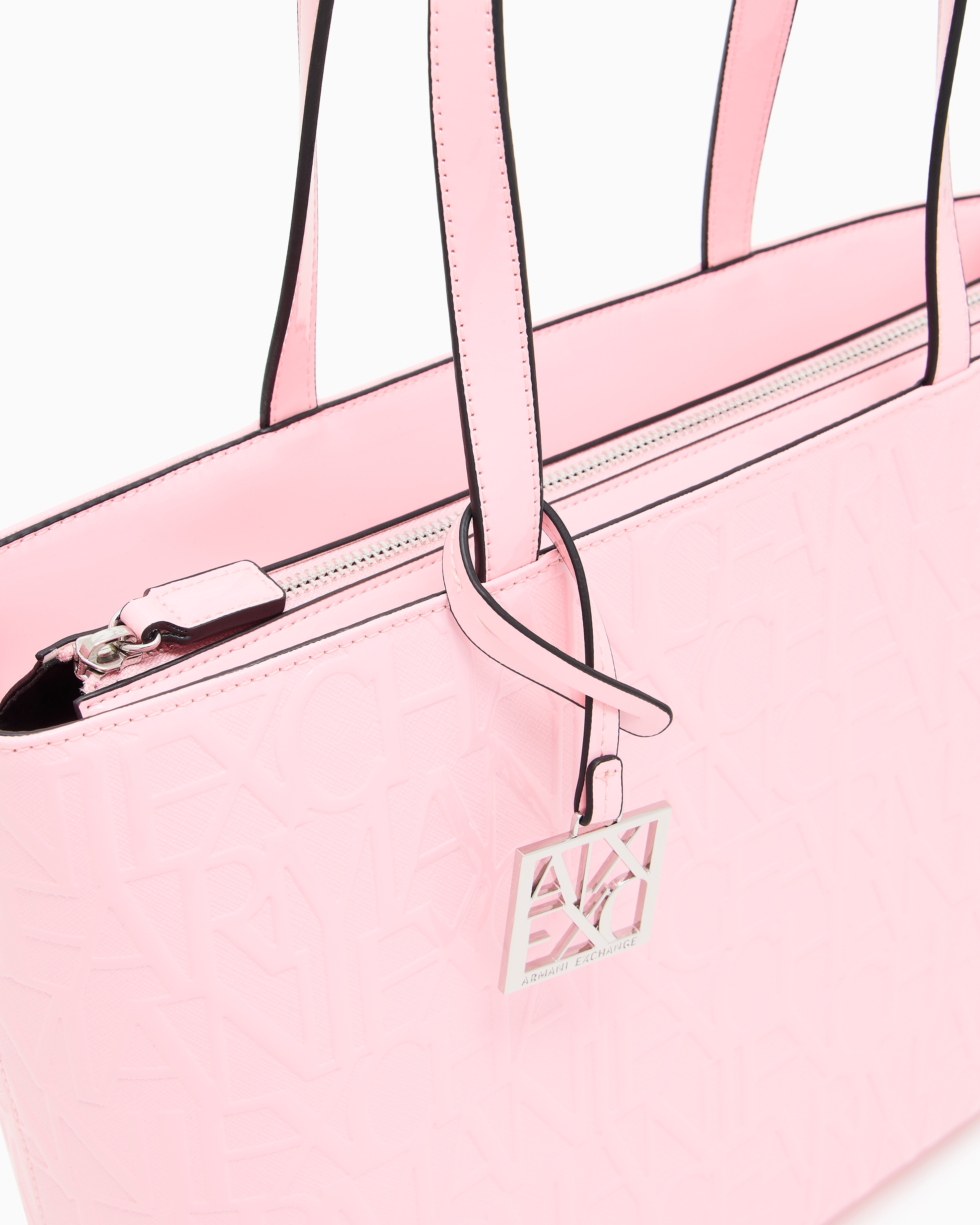 Armani Exchange - Shopper bag with allover logo, Woman, Pink, Size: TU