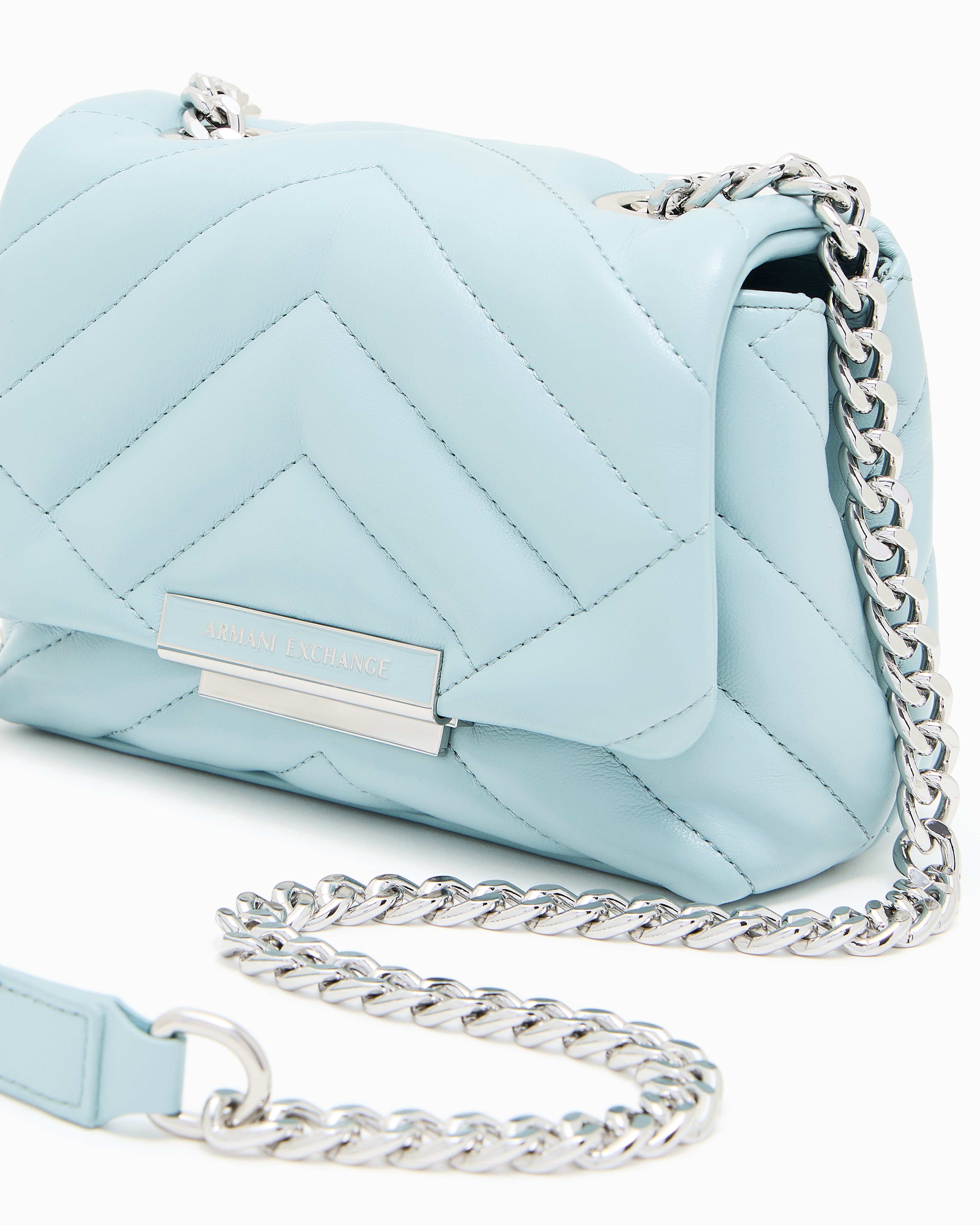 Armani Exchange - Small shoulder bag with quilted workmanship, Woman, Light Blue, Size: TU