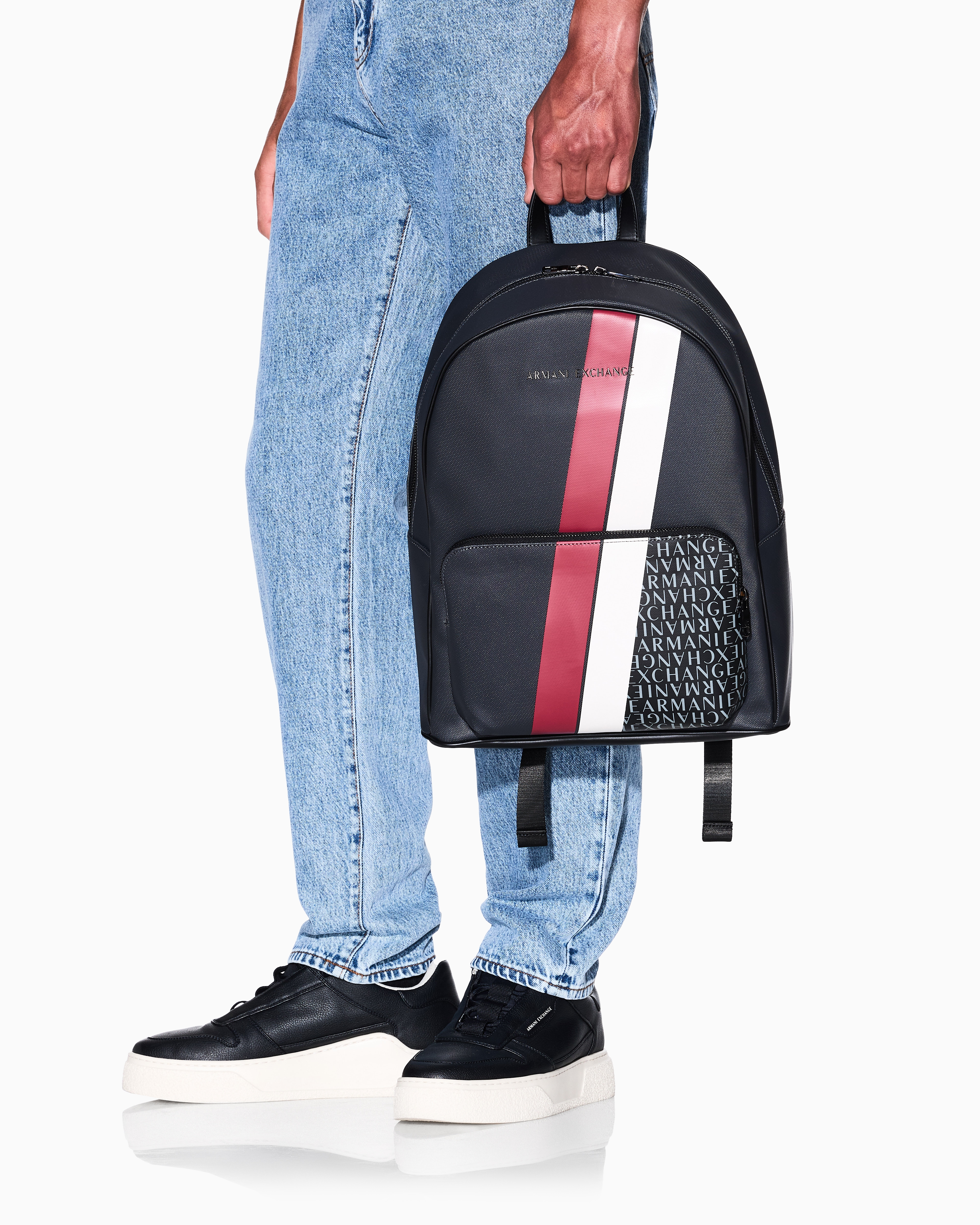 Armani Exchange - Backpack with monogram and stripes, Man, Grey, Size: TU