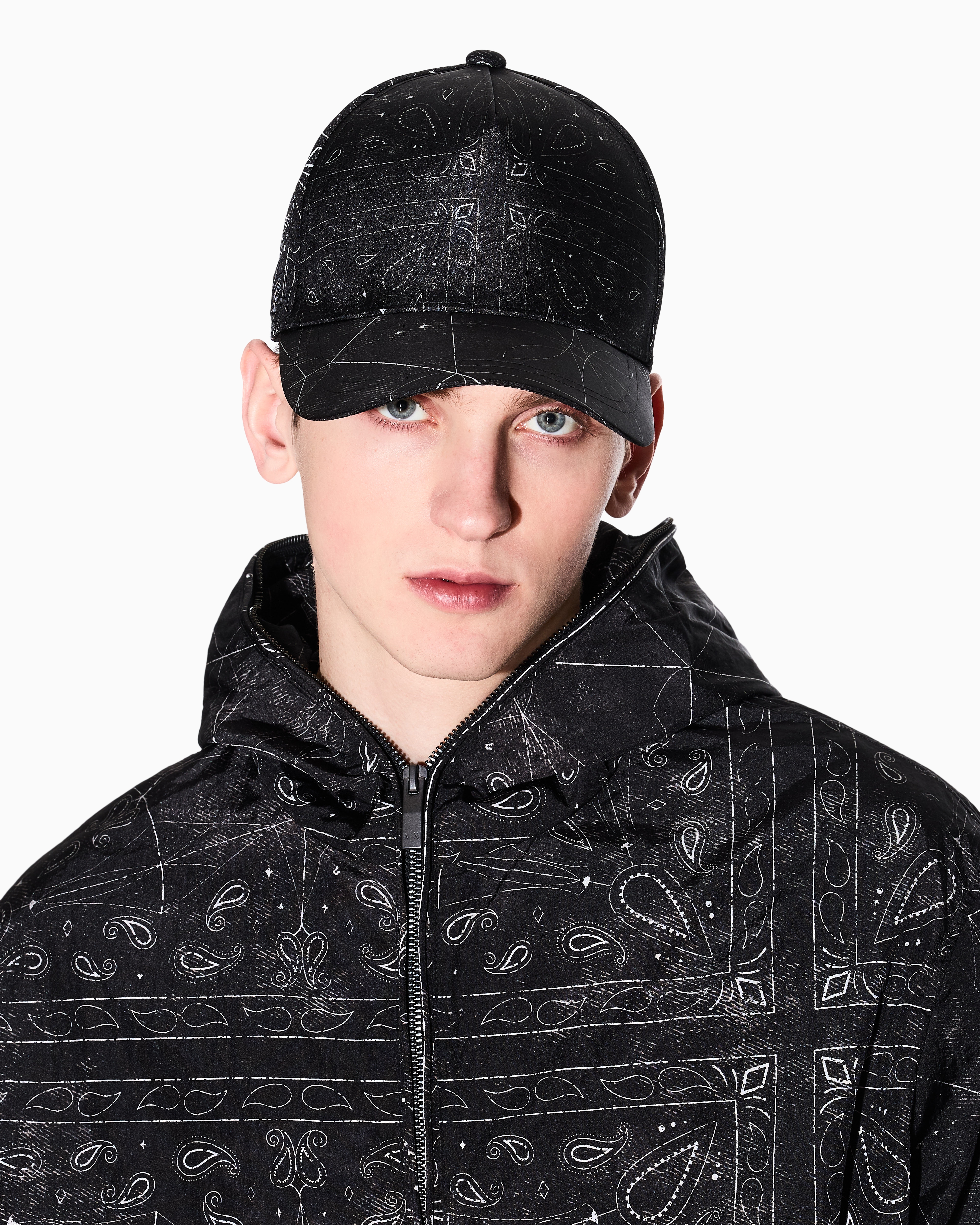 Armani Exchange - Polka Dot Visor Hat, Man, Black, Size: TU